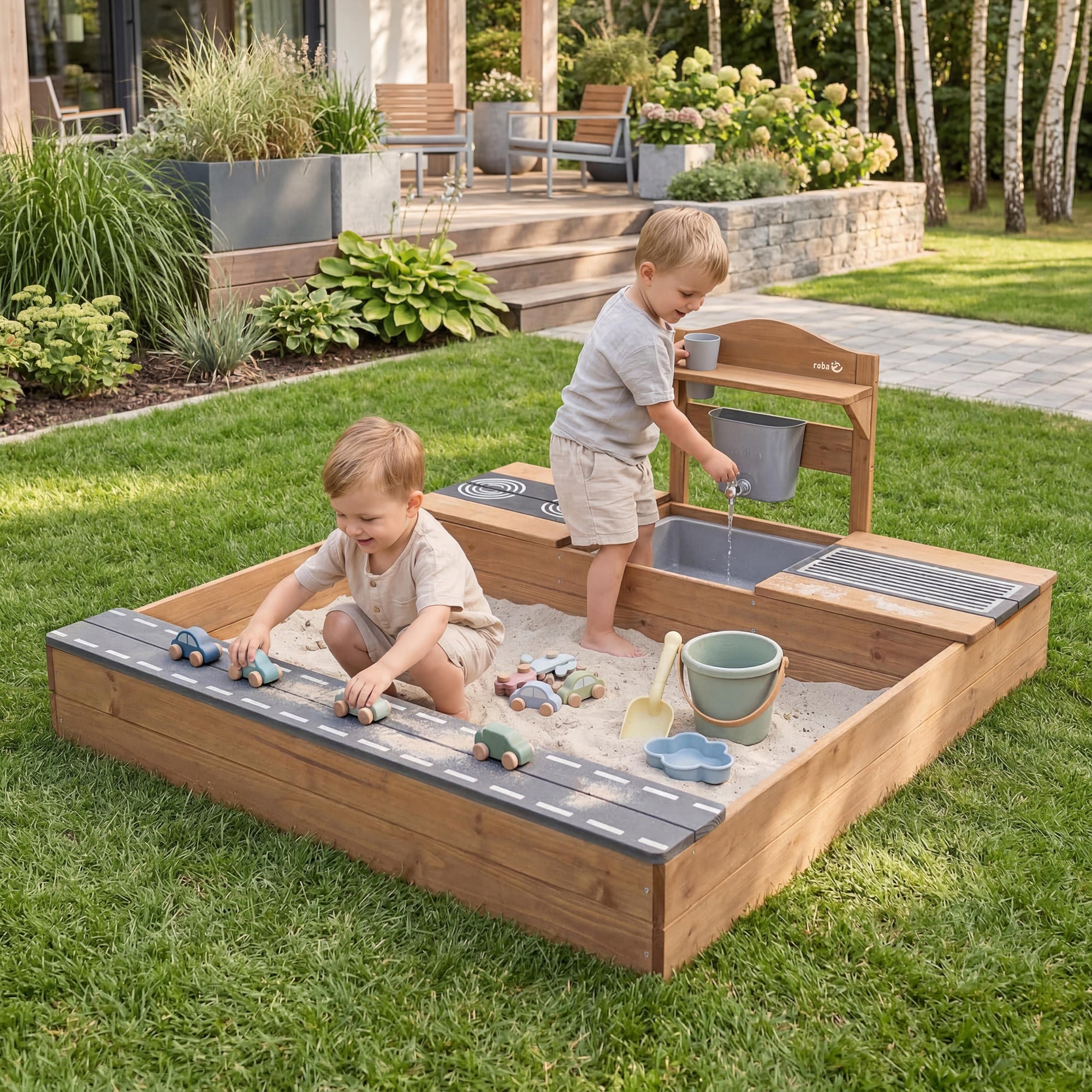 roba® Sandkasten »Outdoor+ Sandkasten mit Matschküche«