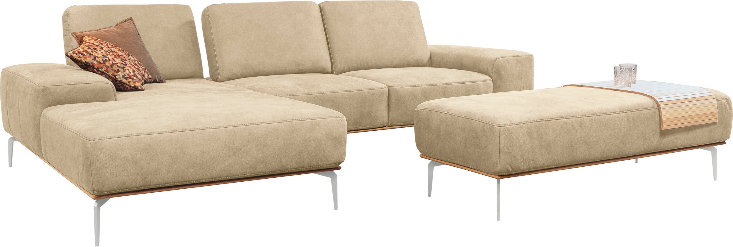 W.SCHILLIG Polsterhocker »run«, mit elegantem Holzsockel, Füße in Chrom glänzend, Breite 150 cm
