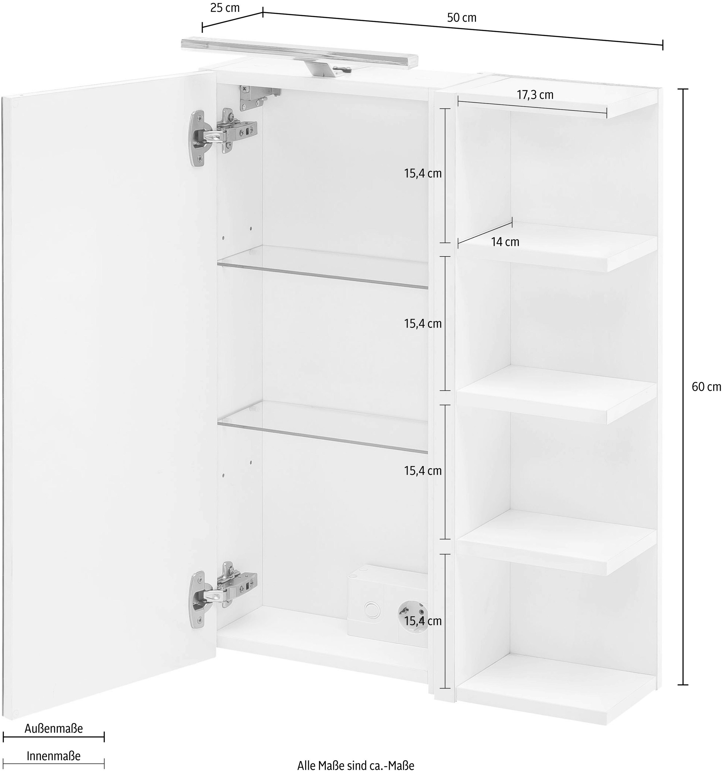 Schildmeyer Spiegelschrank, Breite 50 cm, 1-türig, LED-Beleuchtung,  Schalter-/Steckdosenbox jetzt im %Sale