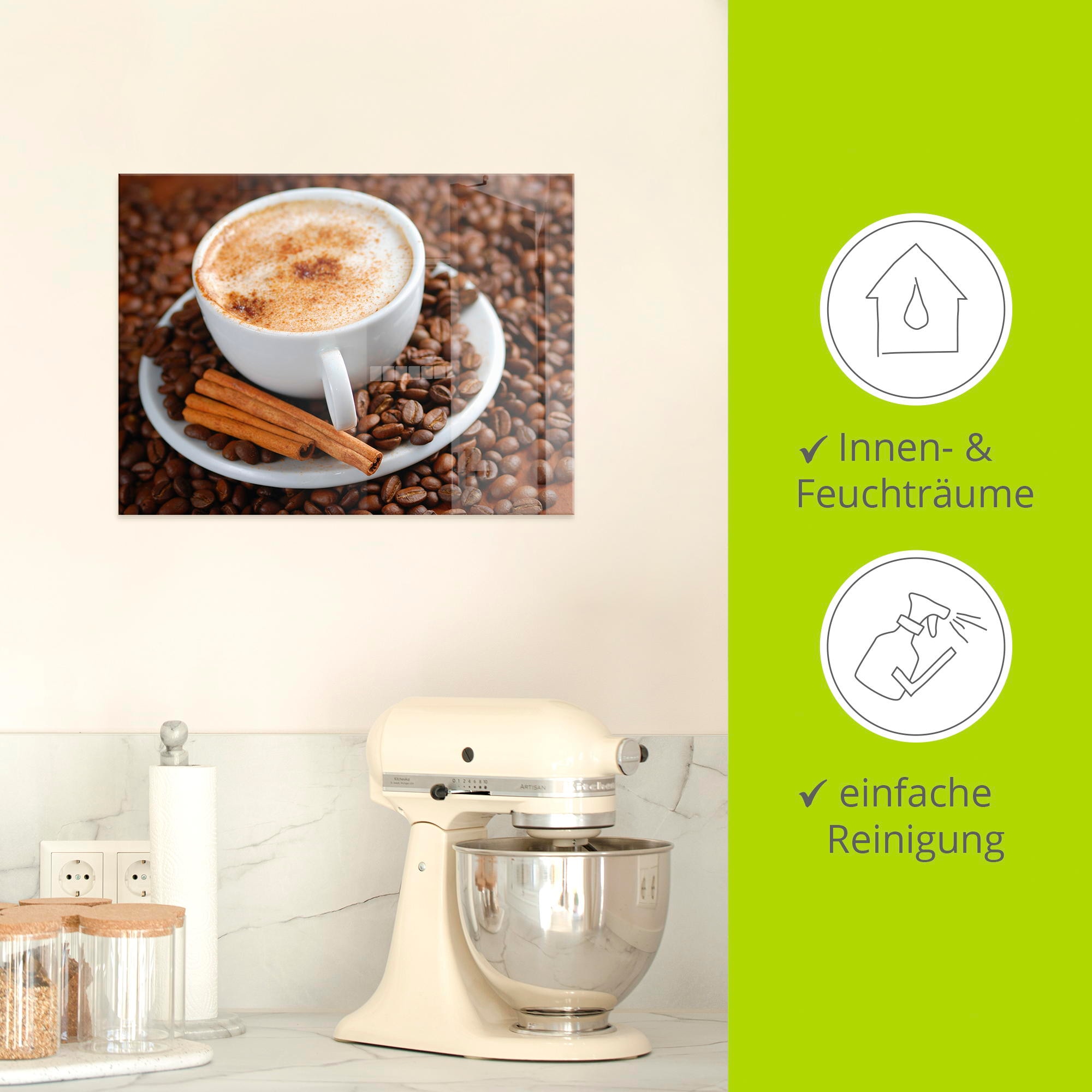Artland Glasbild »Cappuccino - Kaffee«, Getränke, (1 St.), in verschiedenen Größen