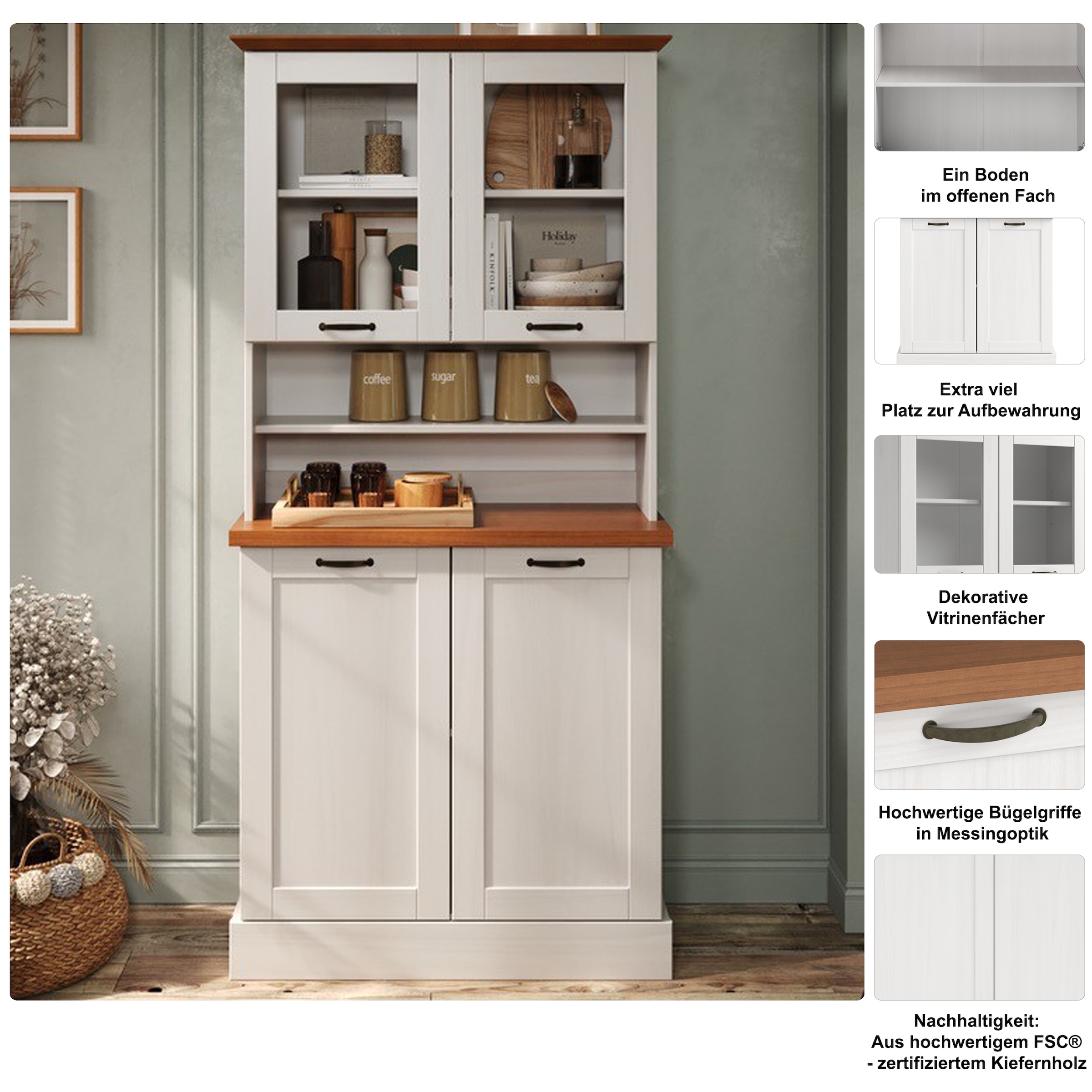 Home affaire Küchenbuffet »Teramo« Breite/Höhe 86/181 cm, mit Metallgriffen