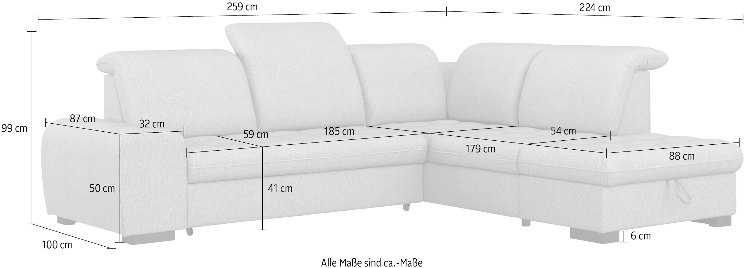 sit&more Ecksofa »Luxor L-Form«, wahlweise mit Bettfunktion, Stauraum und Kopfteilverstellung