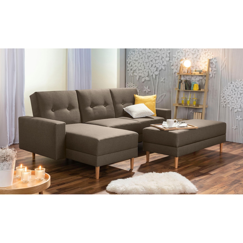 Max Winzer® Ecksofa »Just Chill«, Schlafsofa mit Recamiere, Rückenverstellung, inklusive Stauraumhocker