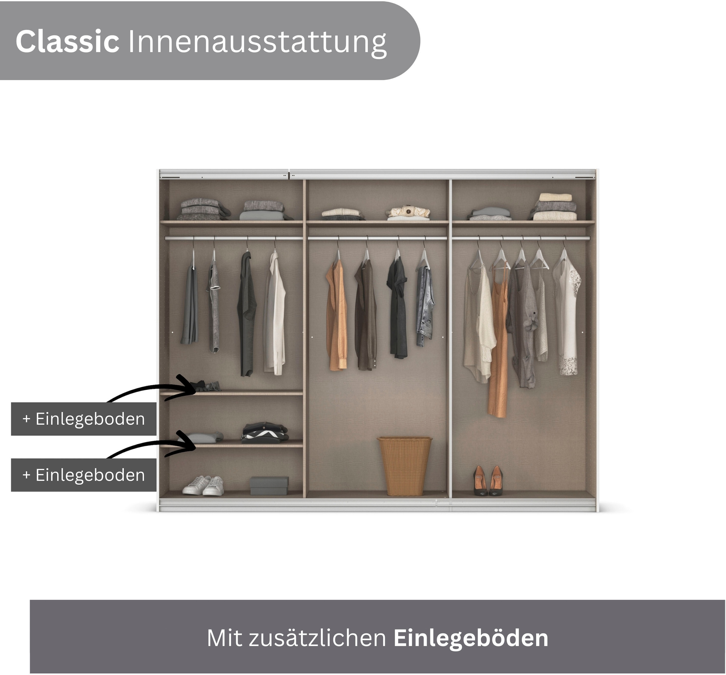 INOSIGN BY RAUCH Schwebetürenschrank »Kleiderschrank Schrank Garderobe Schlafzimmerschrank THANOS«, (in 3 verschiedenen Ausstattungen BASIC/CLASSIC/PREMIUM), Optional mit Spiegel, Metall-Griffleisten alufarben MADE IN GERMANY
