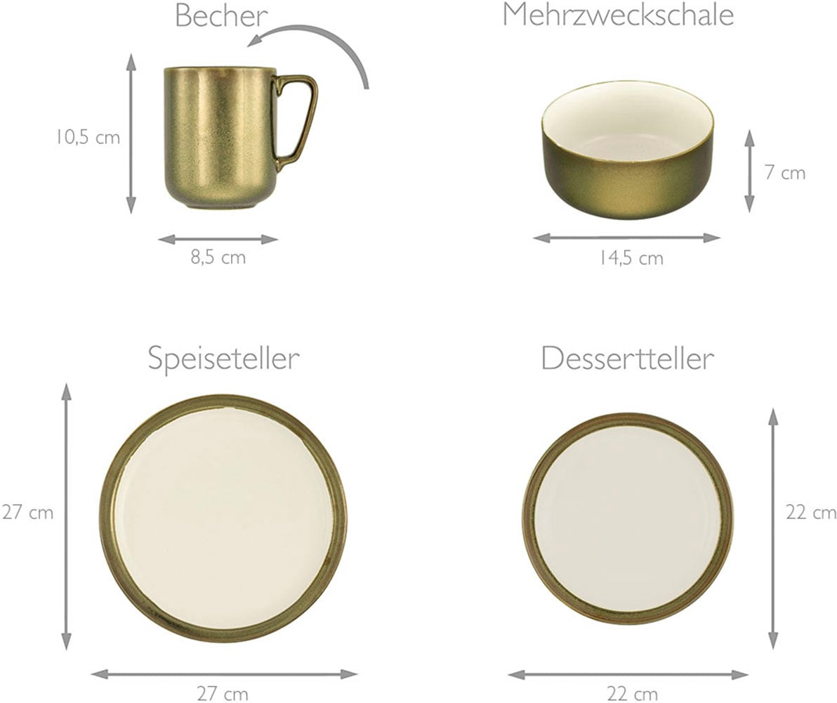CreaTable Kombiservice »Modern Industrial«, (Set, 8 tlg., Kaffeeservice und Tafelservice im Set, für 2 Personen), Service, Spezialglasur, glänzende Sprenkel, 8 Teile, für 2 Personen