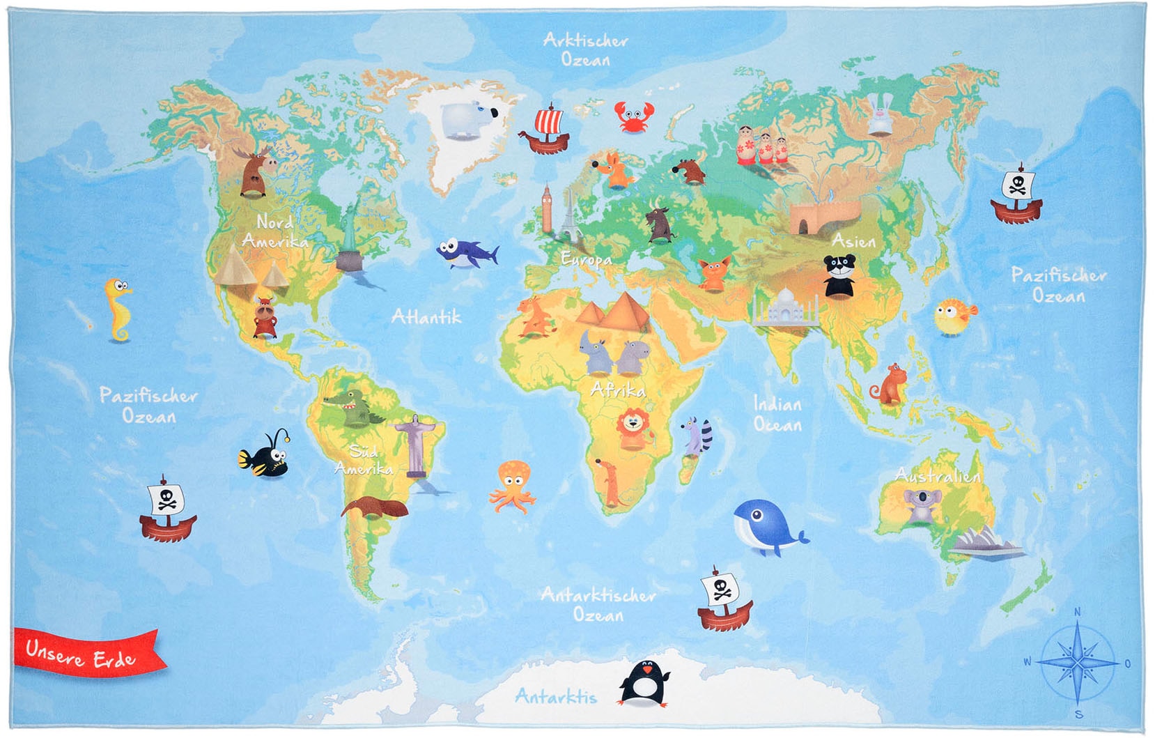 Böing Carpet Kinderteppich »Weltkarte«, bequem bedruckt, bestellen Kinderzimmer und rechteckig, schnell waschbar