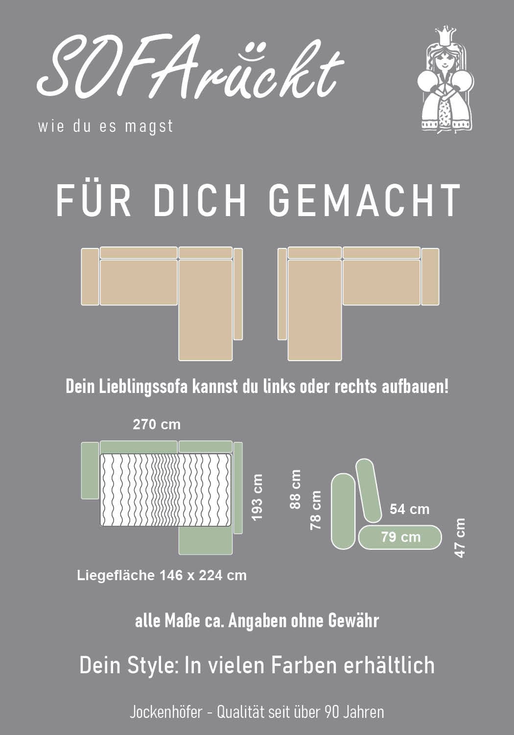 Jockenhöfer Gruppe Ecksofa »Amalfi, L-Form, B: 270 cm, Liegefl. 146x224 cm, Dauerschlafsofa« Tonnentaschen-Federkern, Topper, Bettkasten & Kissen