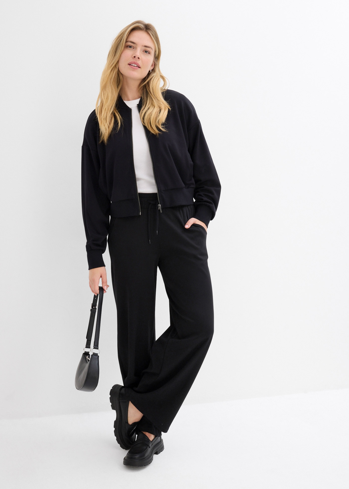 bonprix Jerseyhose  aus Baumwolle, lockere Passform, weites Bein, Casual Stil