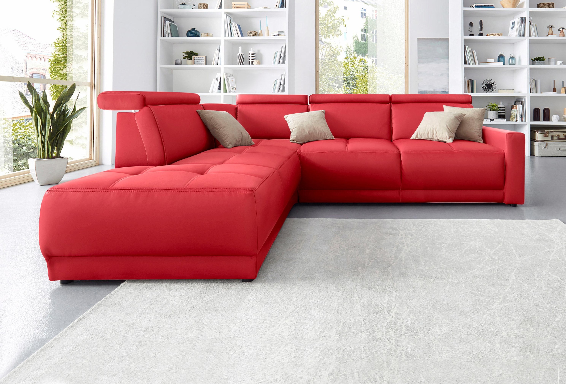 DOMO collection Ecksofa »Ava, moderne Sitzheftung mit toller Doppelnaht, komfortabel, L-Form«, mit Ottomane, inkl. Federkern, wahlweise mit Kopfteilverstellungen
