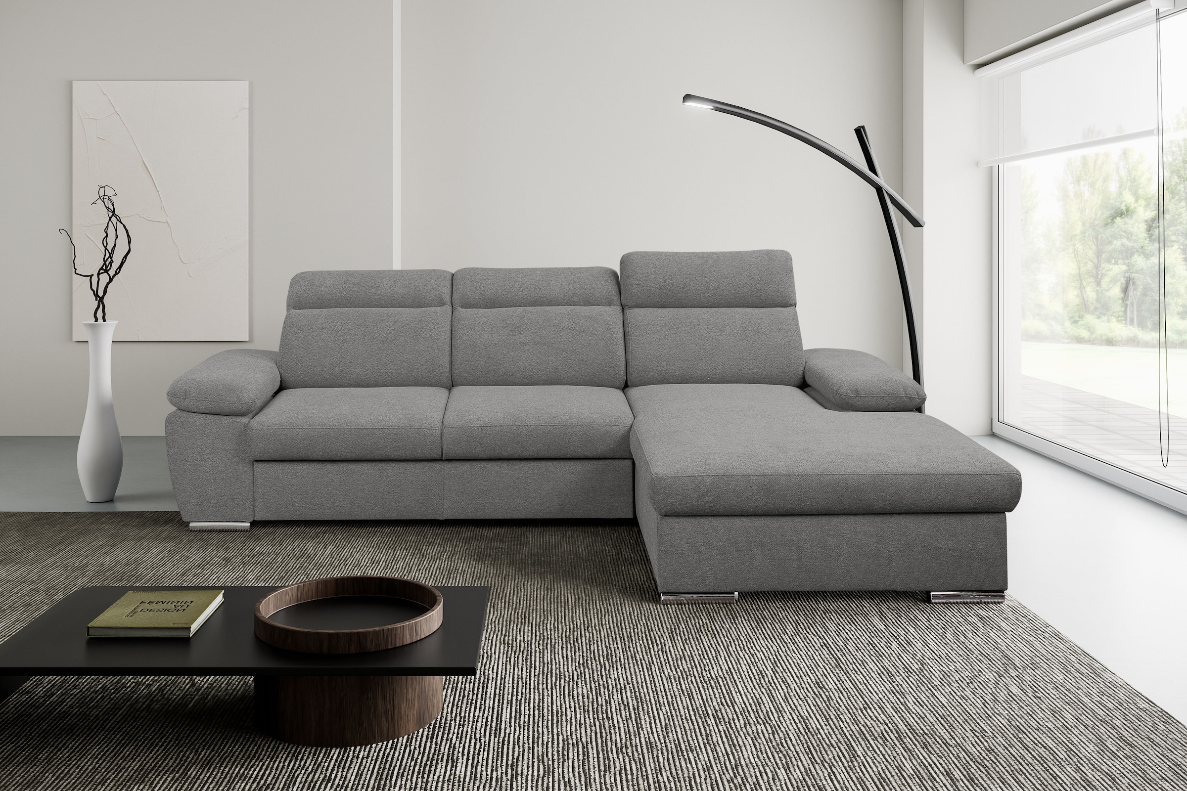 WERK2 Ecksofa »Palma 282 x 185 cm mit Bett & Bettkasten, Kopfteilverstellung, bequem« Strukturstoff, L-Form, XXL, Schlaffunktion, Bettkasten