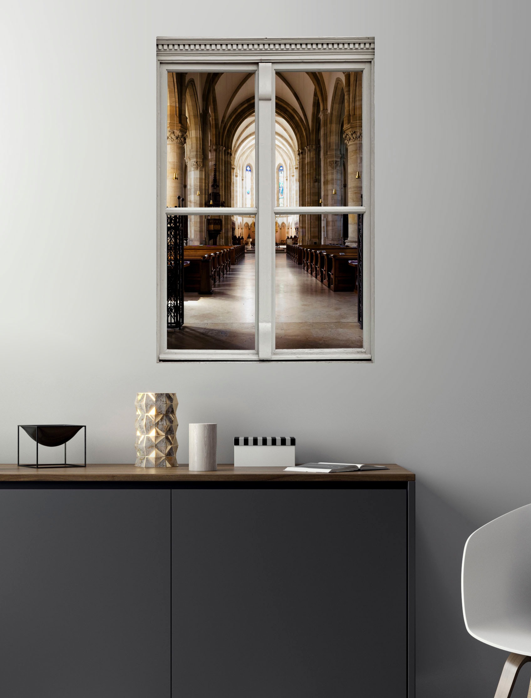queence Wandsticker »Kirche«, Wandsticker, Wandbild, selbstklebend, 3D, Fenster