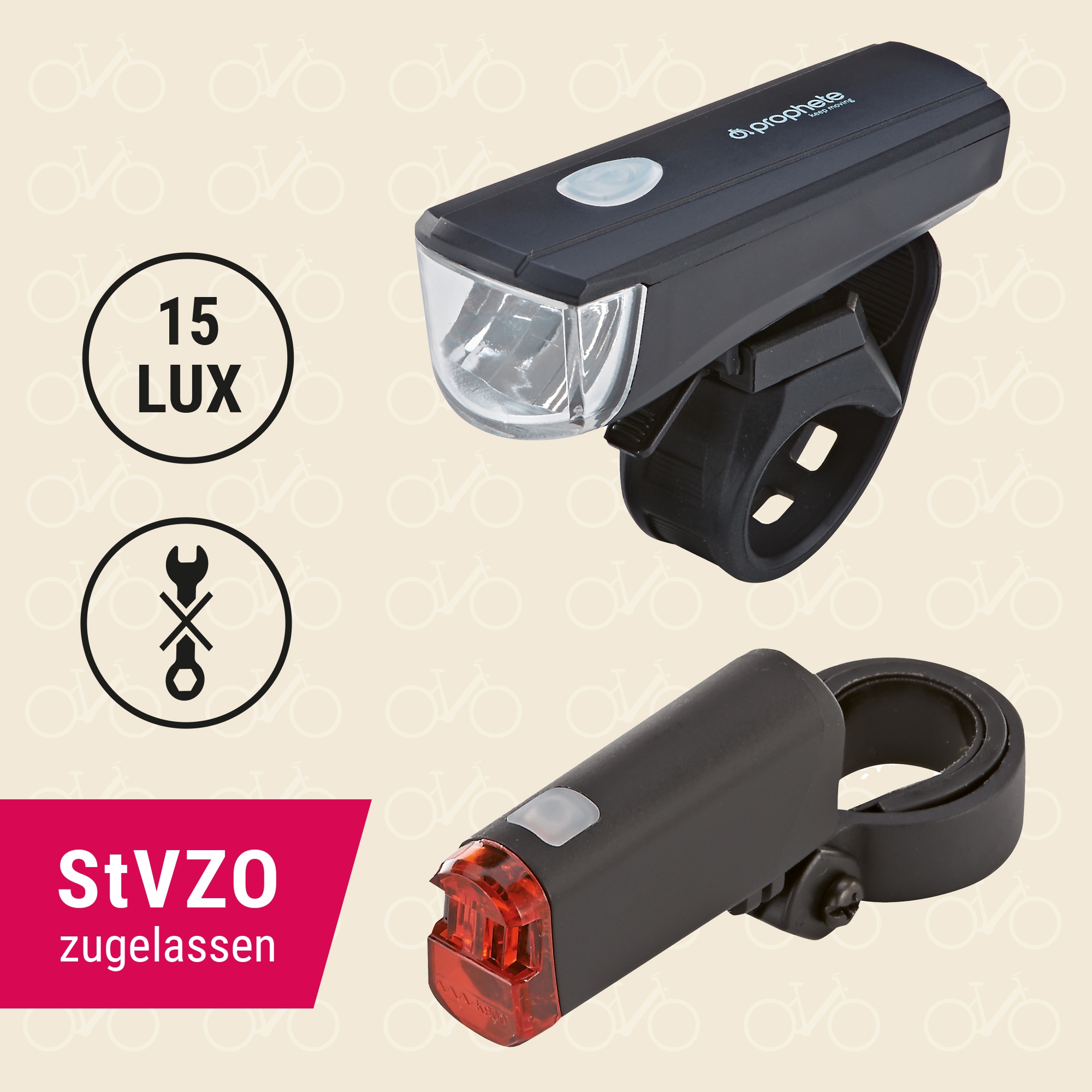 Prophete Fahrradbeleuchtung »LED Batteriebeleuchtungsset 15 Lux«