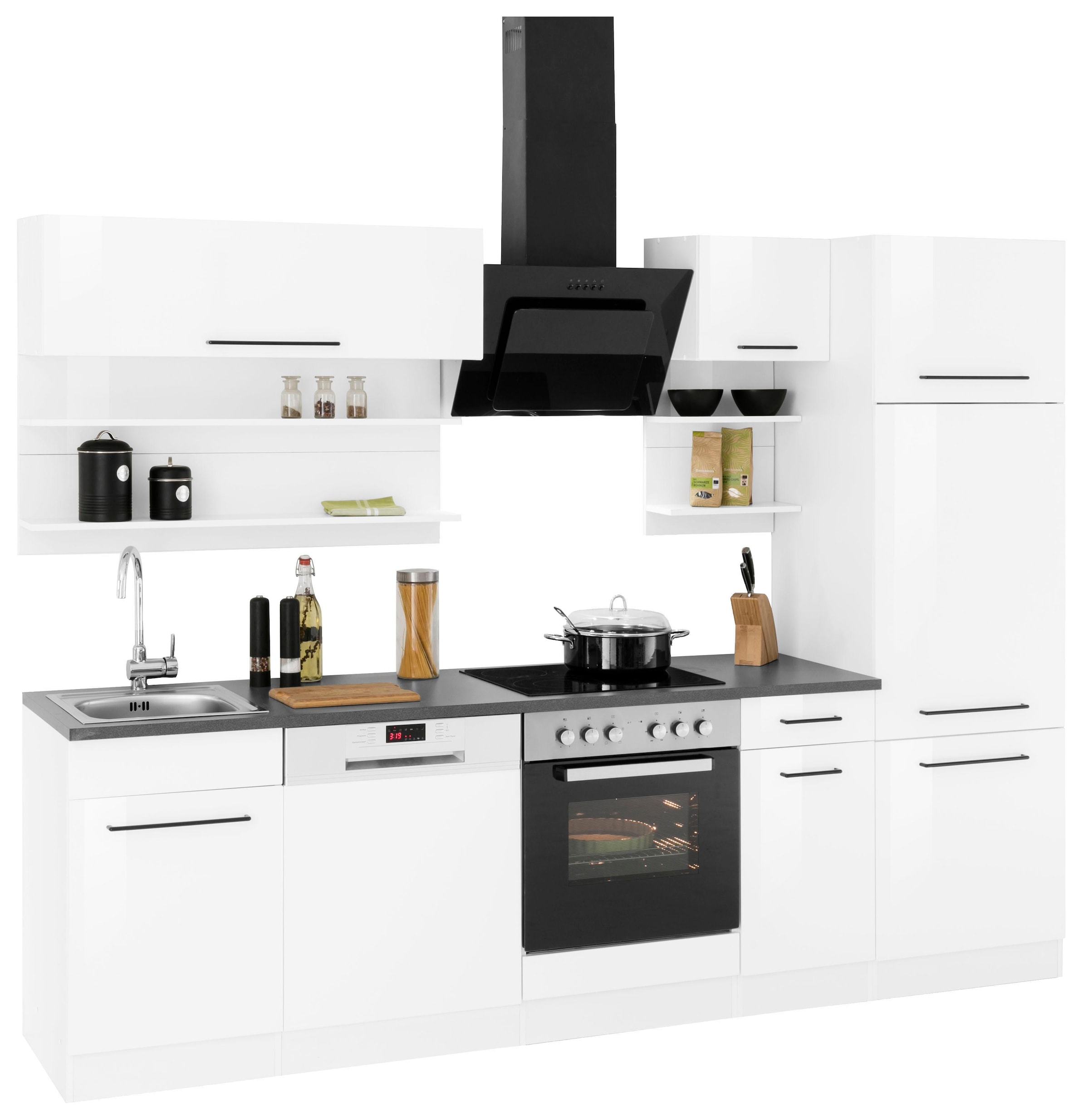 KOCHSTATION Küchenzeile »KS-Tulsa«, mit E-Geräten, Breite 270 cm, schwarze Metallgriffe, MDF Fronten