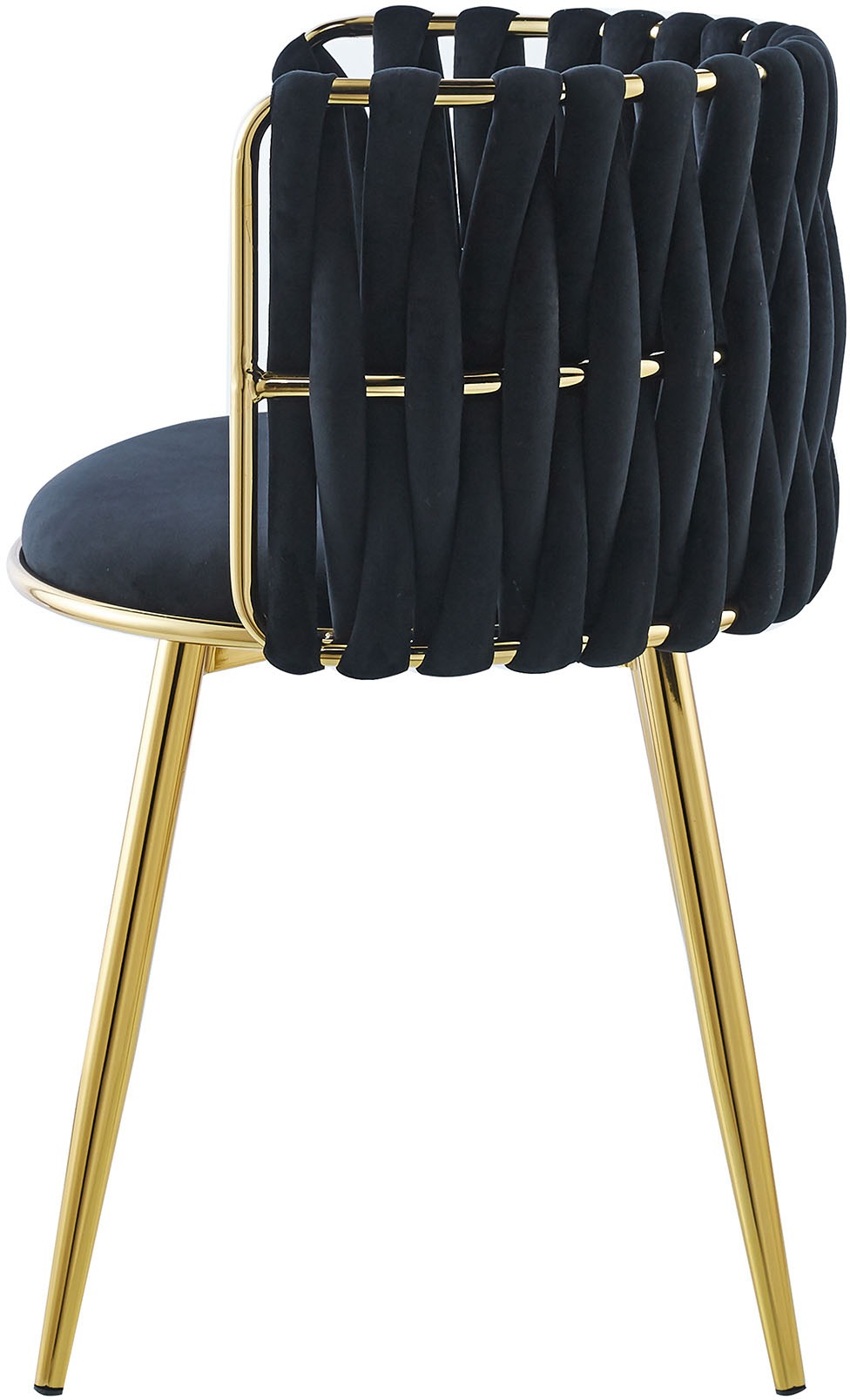 Kayoom Polsterstuhl »Stuhl Melly 125 2er-Set,tolles Design der Rückenlehne, runde Sitzfläch«, (Set), 2 St., ausgefallen geflochtene Rückenlehne, Samtbezug, goldene Beine