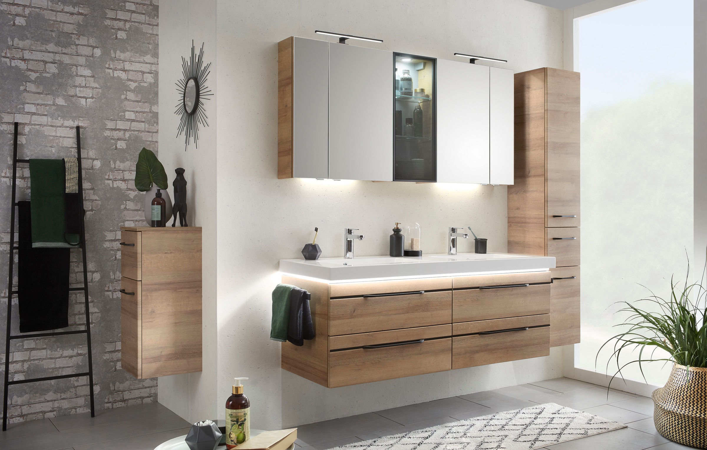 Saphir Waschtisch »Serie Balto Mineralmarmor-Waschtisch mit Unterschrank, 147,8 cm breit«, Doppel-Waschplatz mit 4 Schubladen, in verschiedene Ausführungen