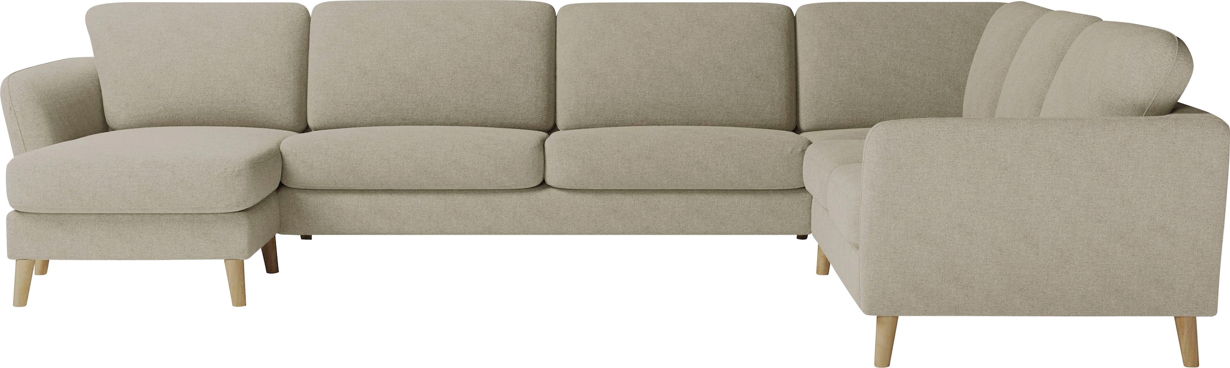 Home affaire Wohnlandschaft »MARSEILLE XXL 349cm, U-Form, Ottomane rechts/links wählbar«, Massivholzbeine Eiche, Landhausstil, Wellenunterfederung