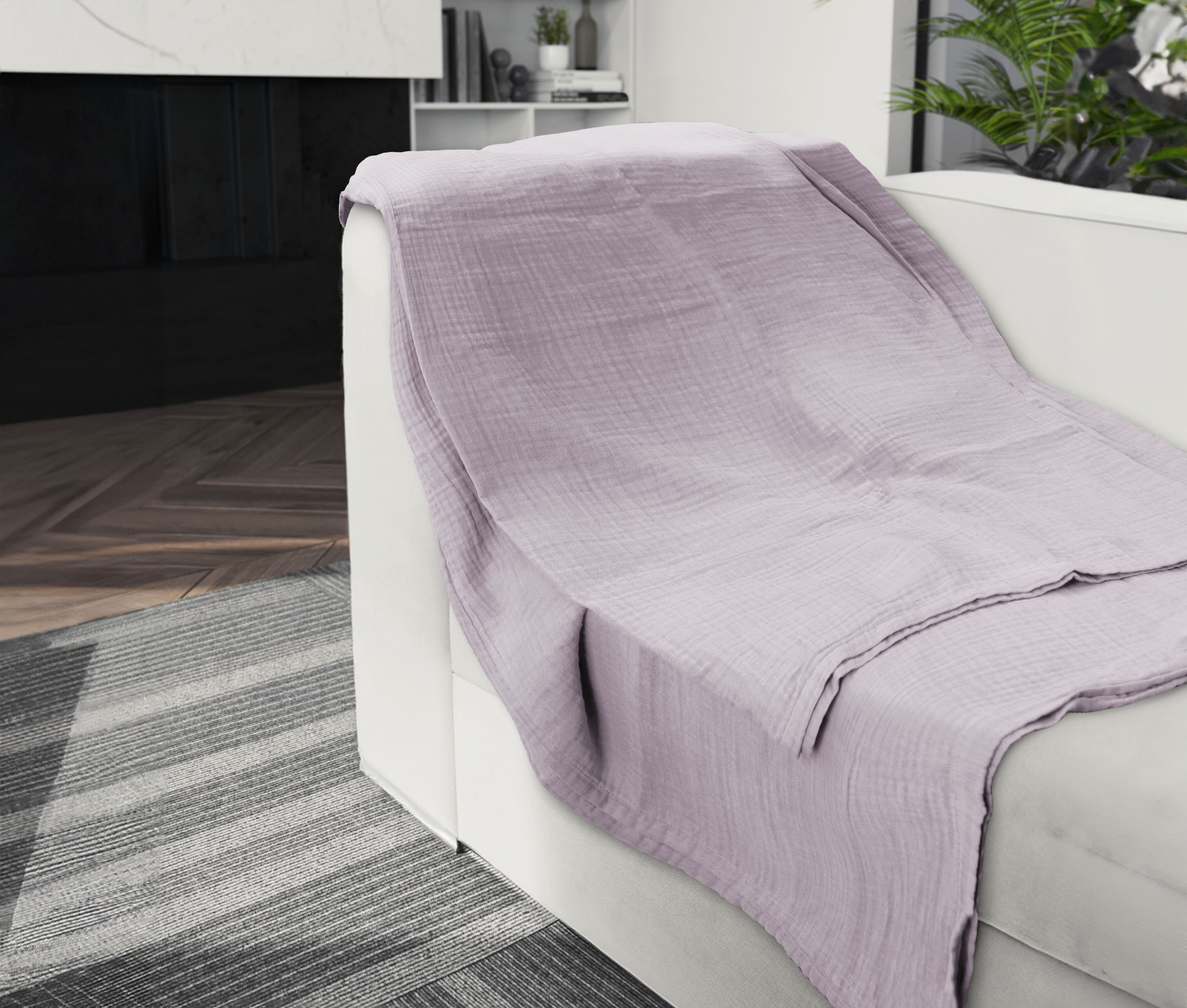 Biberna Wohndecke »0480100 Musselin«, gekreppte Optik+Struktur, leichte Sommer Decke, Tagesdecke, angenehm