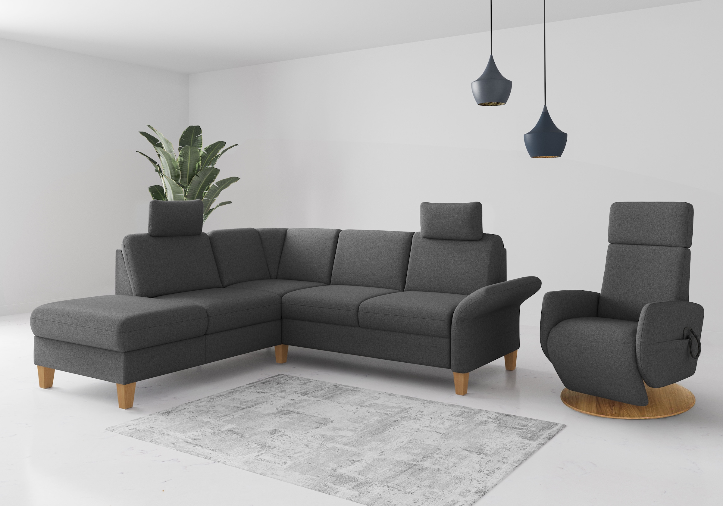 Home affaire Ecksofa »Rochelle«, wahlweise mit Armlverstellung, Klappbett mit Rollen & Bettkasten