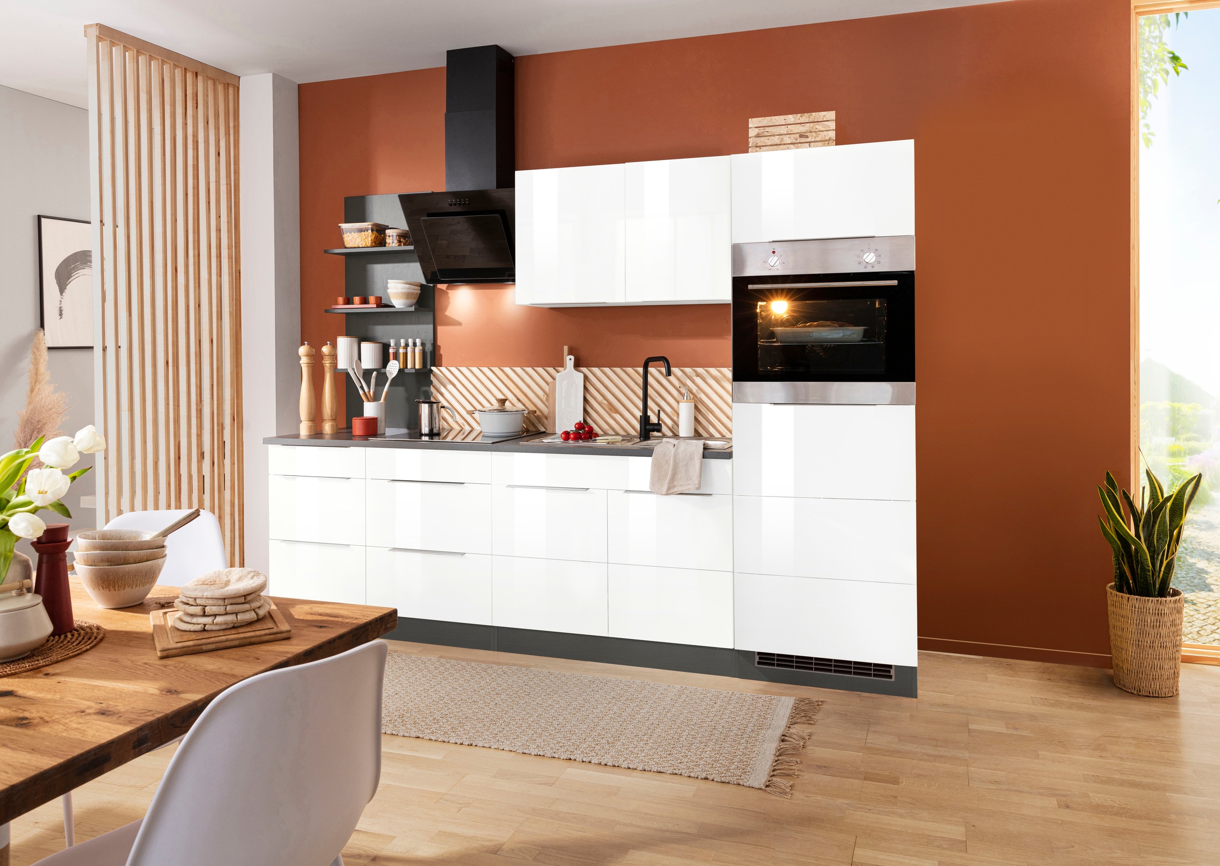 KOCHSTATION Küchenzeile »KS-Brindisi Breite 270 cm«, wahlweise mit E-Geräten und Induktion, mit MDF-Fronten und Regal