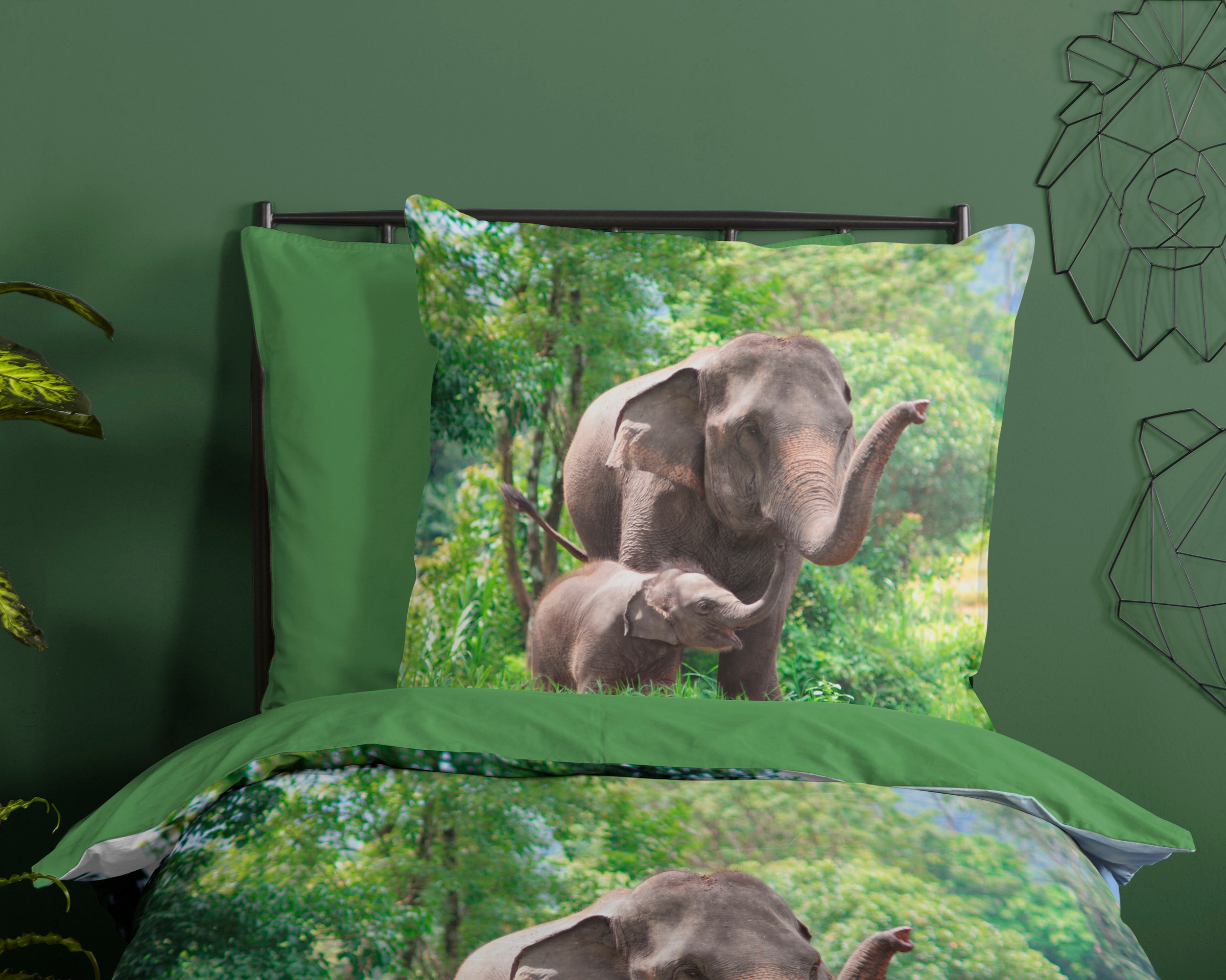 good morning Kinderbettwäsche »Elephants«, Baumwolle, 135x200, Reißverschluss, Wendeoptik, Kind, Elefant, Grün