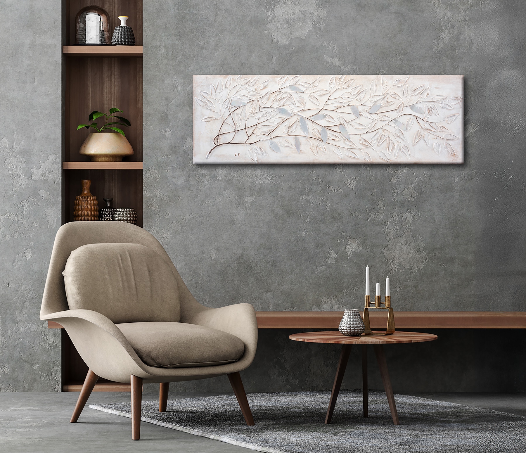 Bönninghoff Ölgemälde »handarbeit ZWEIGE 40x120 cm – Wandbild Kunst Deko modern« Wald 1 Stk. tlg. handgefertigt, jedes Bild ein Unikat