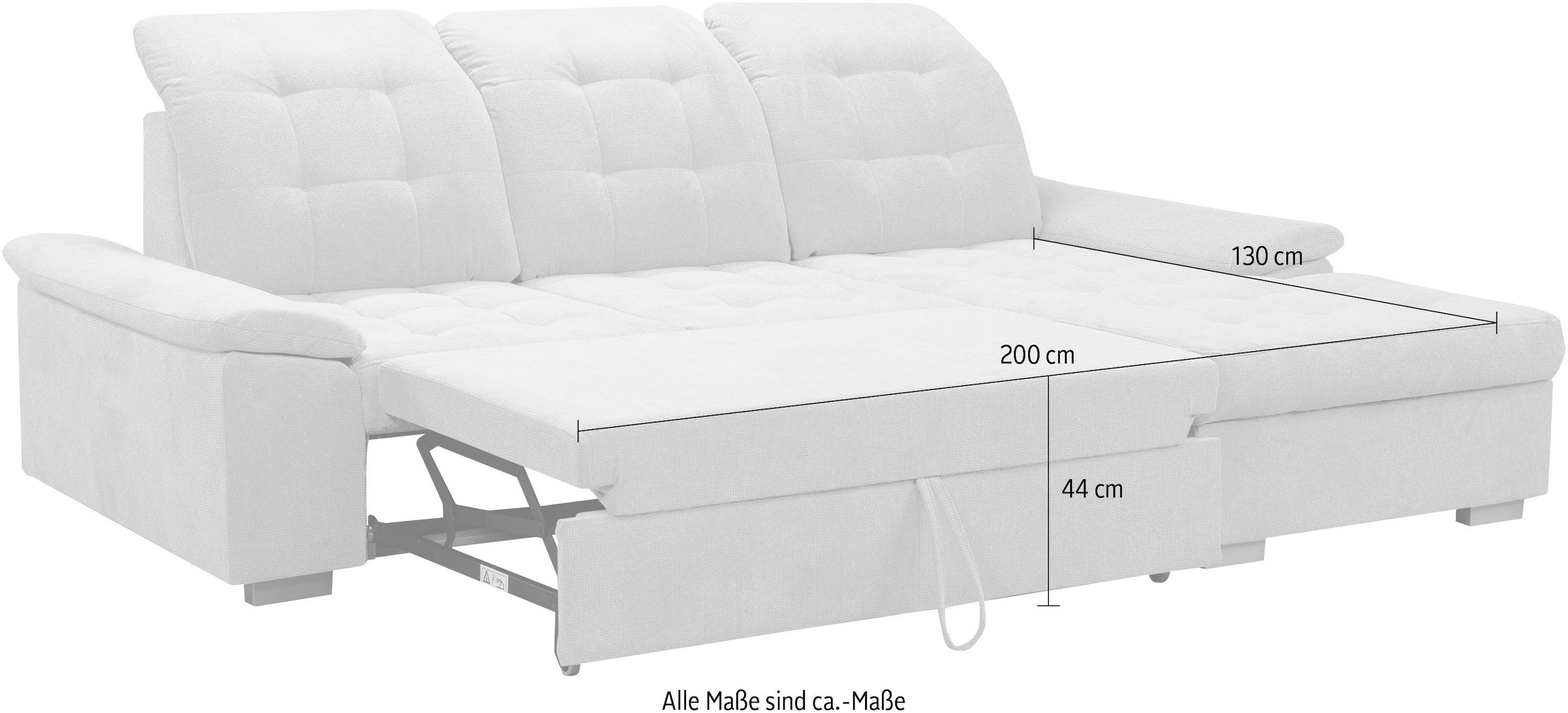 WERK2 Ecksofa »Carmen 264 cm breit L-Form Sofa Schlaffunktion Kopfstützen verstellbar« Schlafcouch mit Bettkasten, Eckcouch wahlw. mit Sitztiefenverstellung