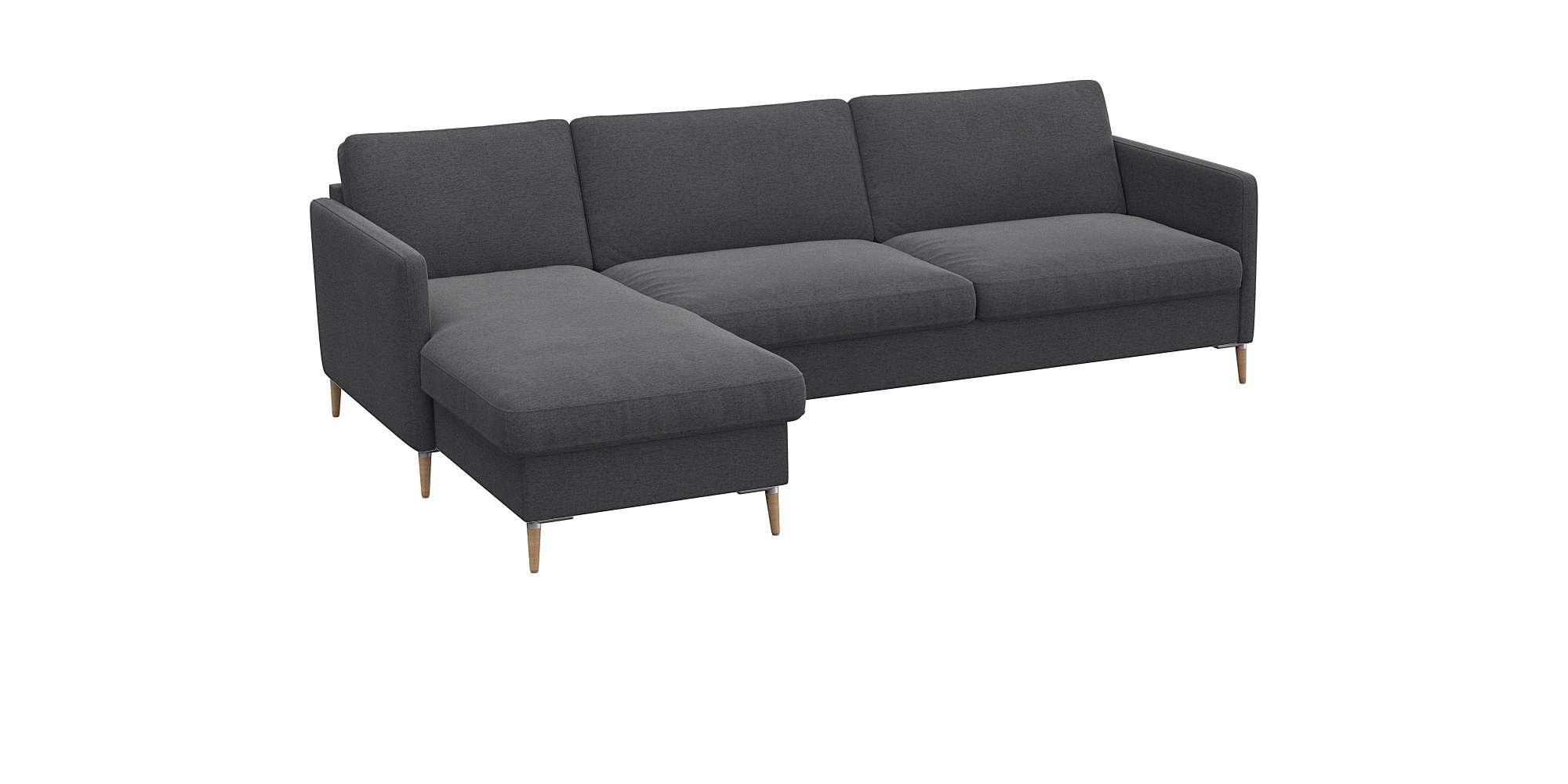 FLEXLUX Ecksofa »Fiore, super Sitzkomfort durch Kaltschaum im Sitz, L-Form« schmale Armlehnen, Füße Alu+ Eiche