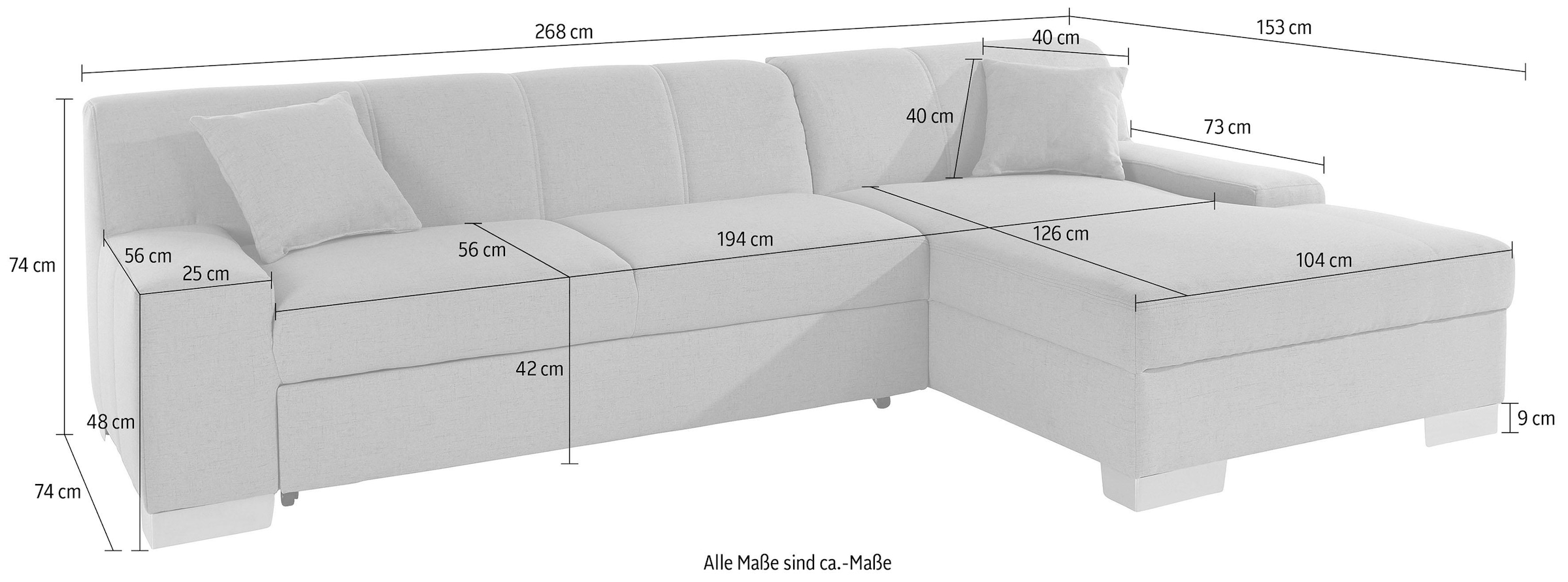 DOMO collection Ecksofa »Bero, elegant und zeitlos, flache Armlehnen, L-Form«, fester Sitzkomfort, wahlweise mit Bettfunktion