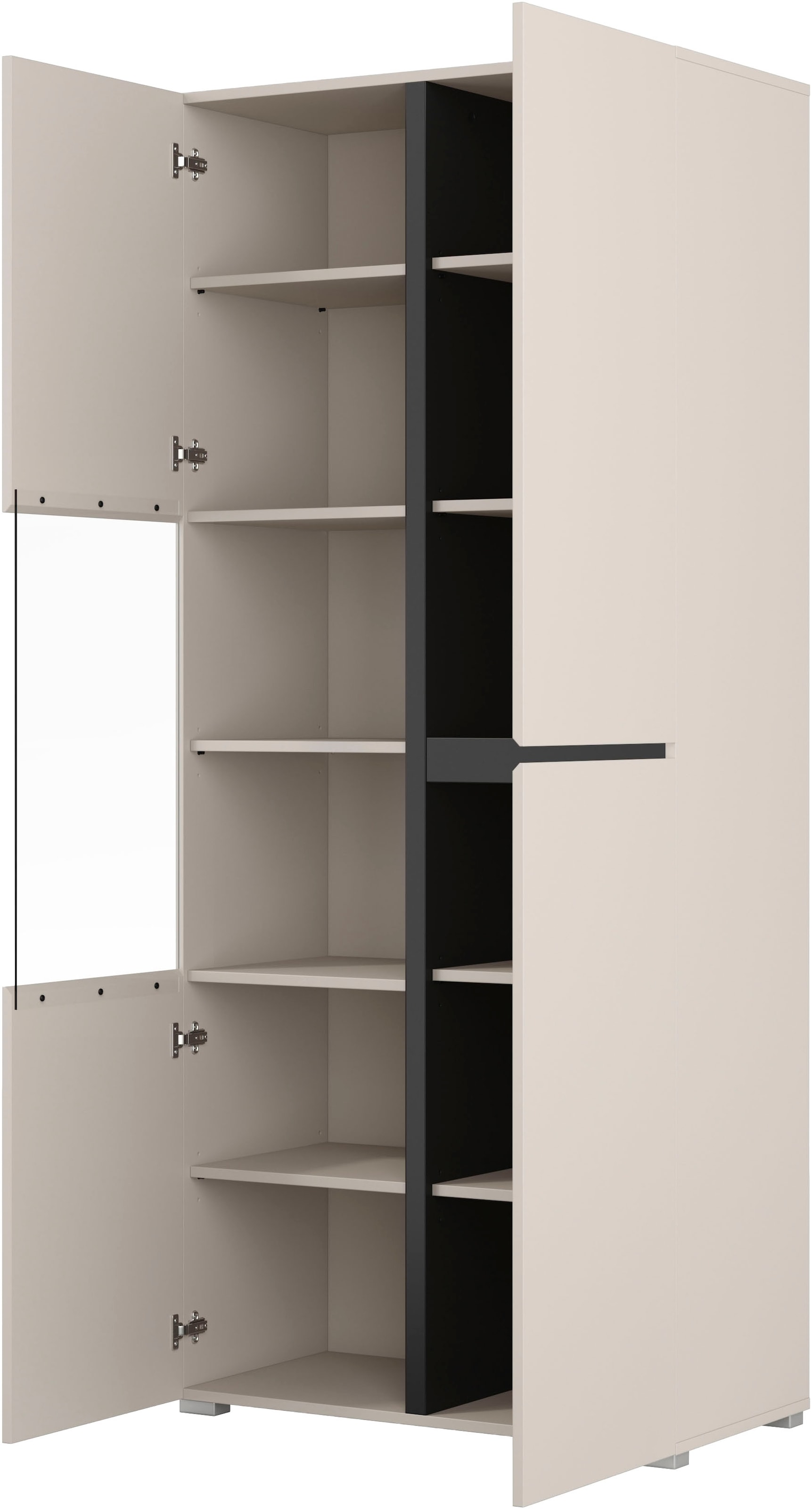 OTTO home Vitrine »Cross, Höhe 183,5 cm, moderne grifflose Standvitrine mit 3 Türen« Hochschrank mit viel Stauraum, Glastür und verstellbaren Einlegeböden