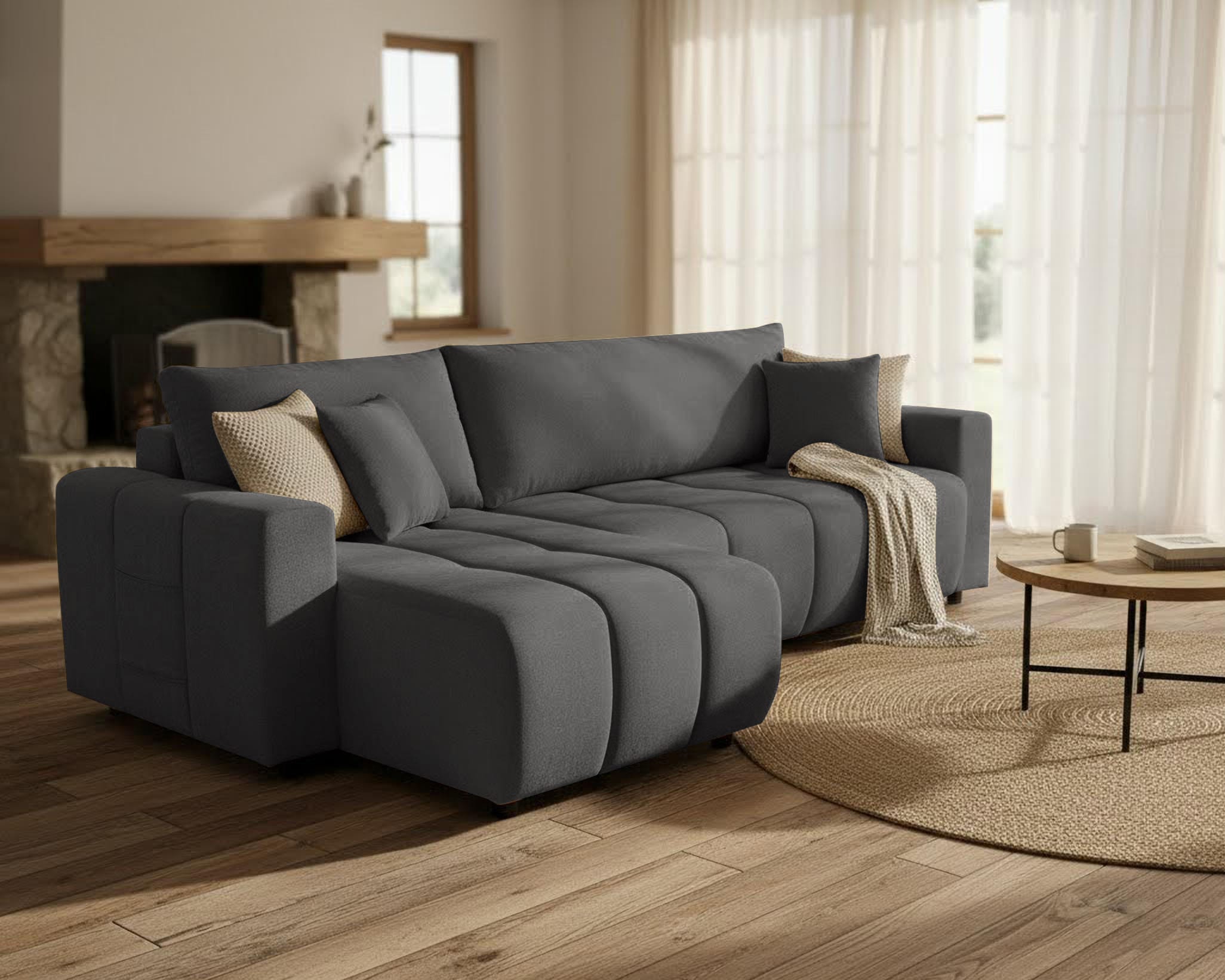 OTTO home Ecksofa »YLVAA L-Form, 241 cm - Schlafsofa« Schlaffunktion (132/200), Boxspring, Bettkasten, Feinstruktur-Bezug
