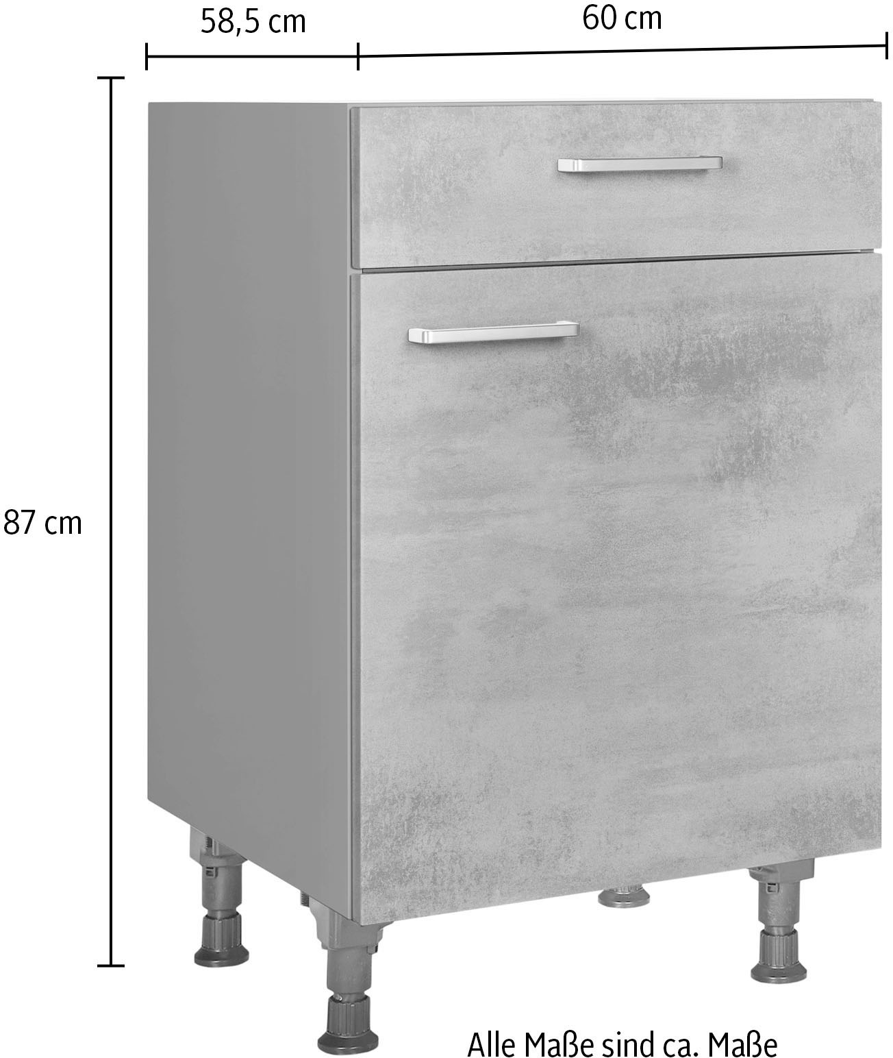 nobilia® Unterschrank »"Riva", Ausrichtung wählbar, vormontiert, in den Breiten 30, 45 und«, 60 cm Breite, mit höhenverstellbaren Sockelfüßen, vormontiert