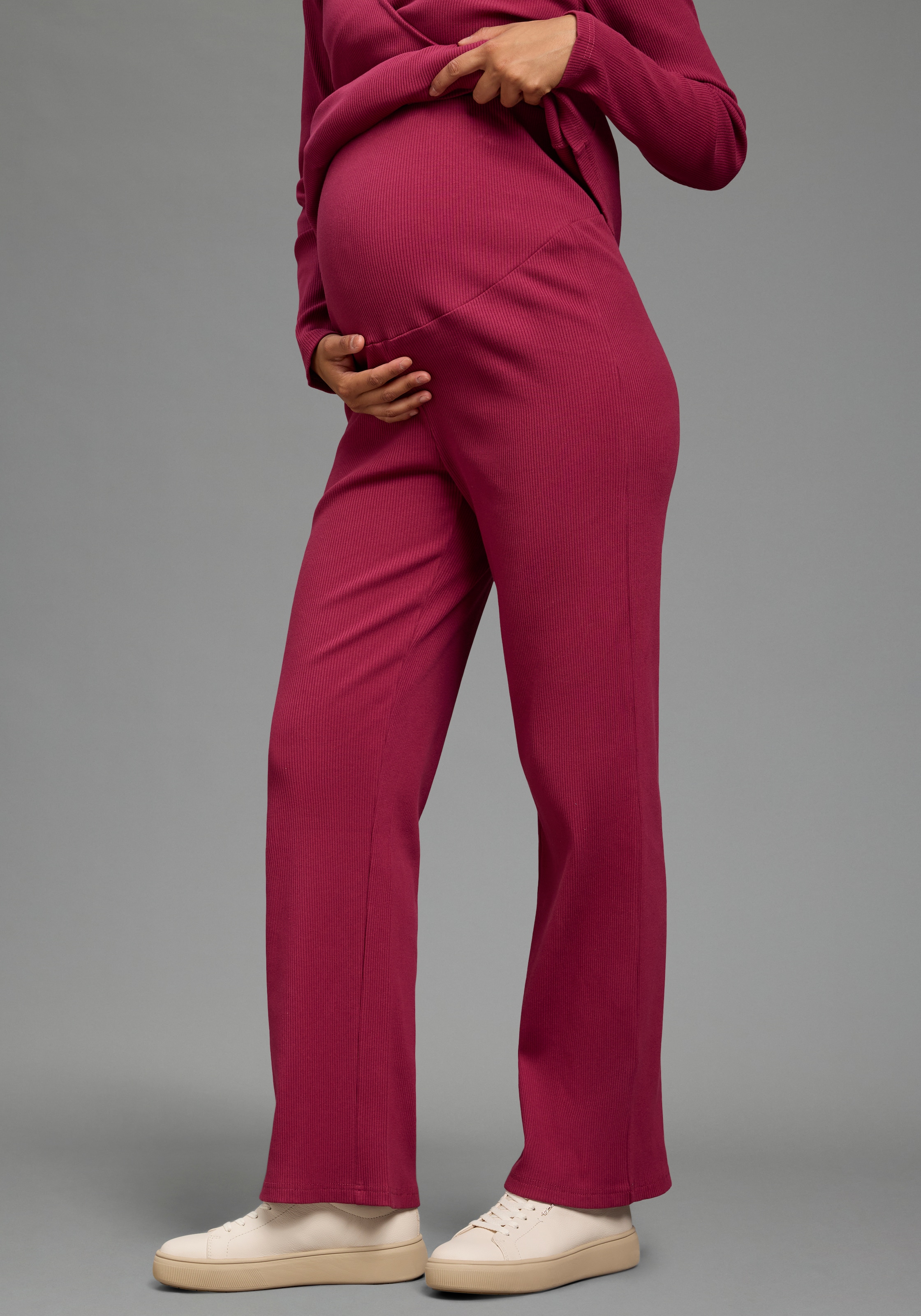 Neun Monate Umstandshose »Weite Jerseyhose für Schwangerschaft & Stillzeit, elastische Rippware«  Umstands-Hose aus Rippware mit weitem Bein