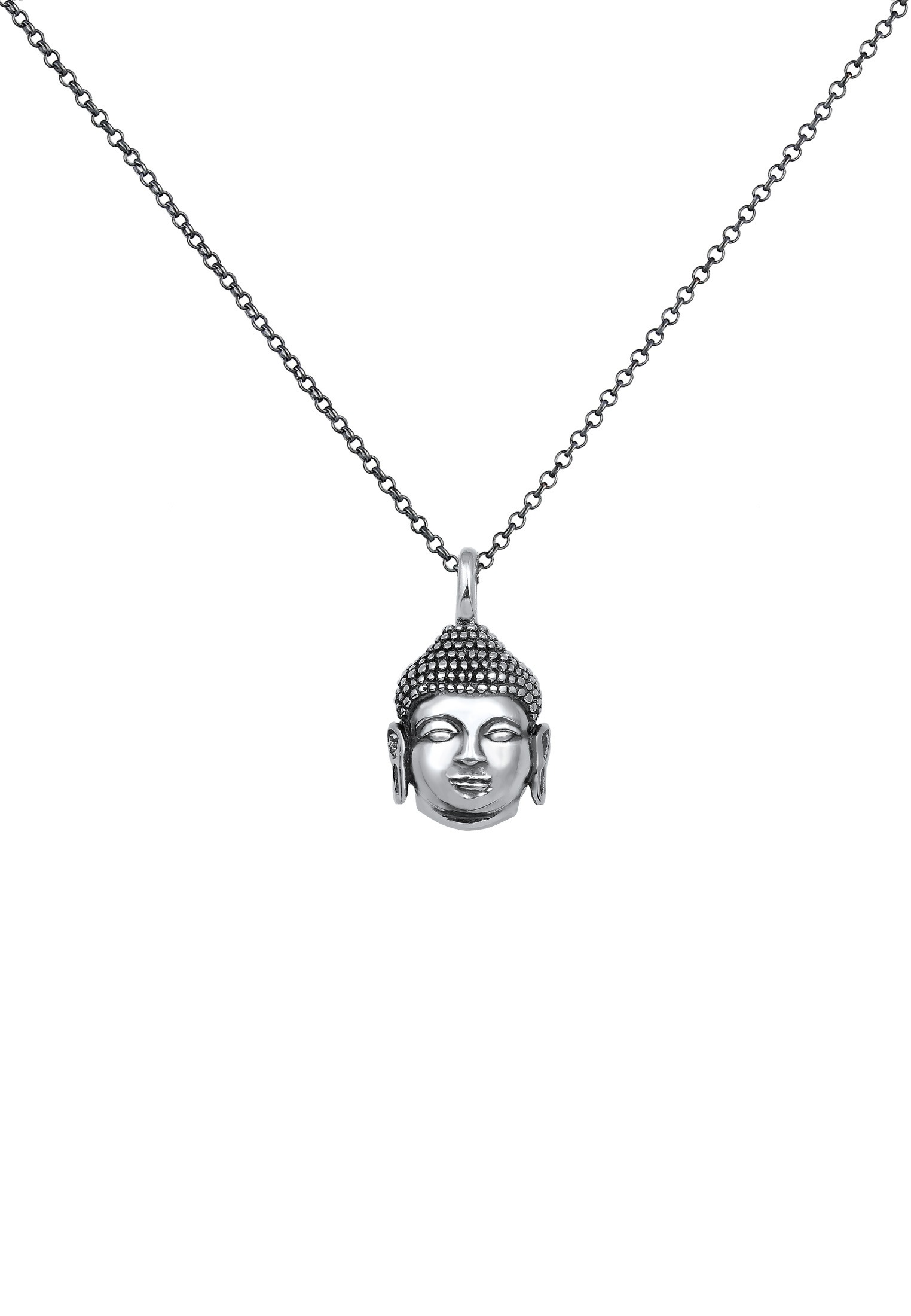 Kuzzoi Lange Kette »Herren Anhänger Buddha Kopf Oxidiert 925 Silber«