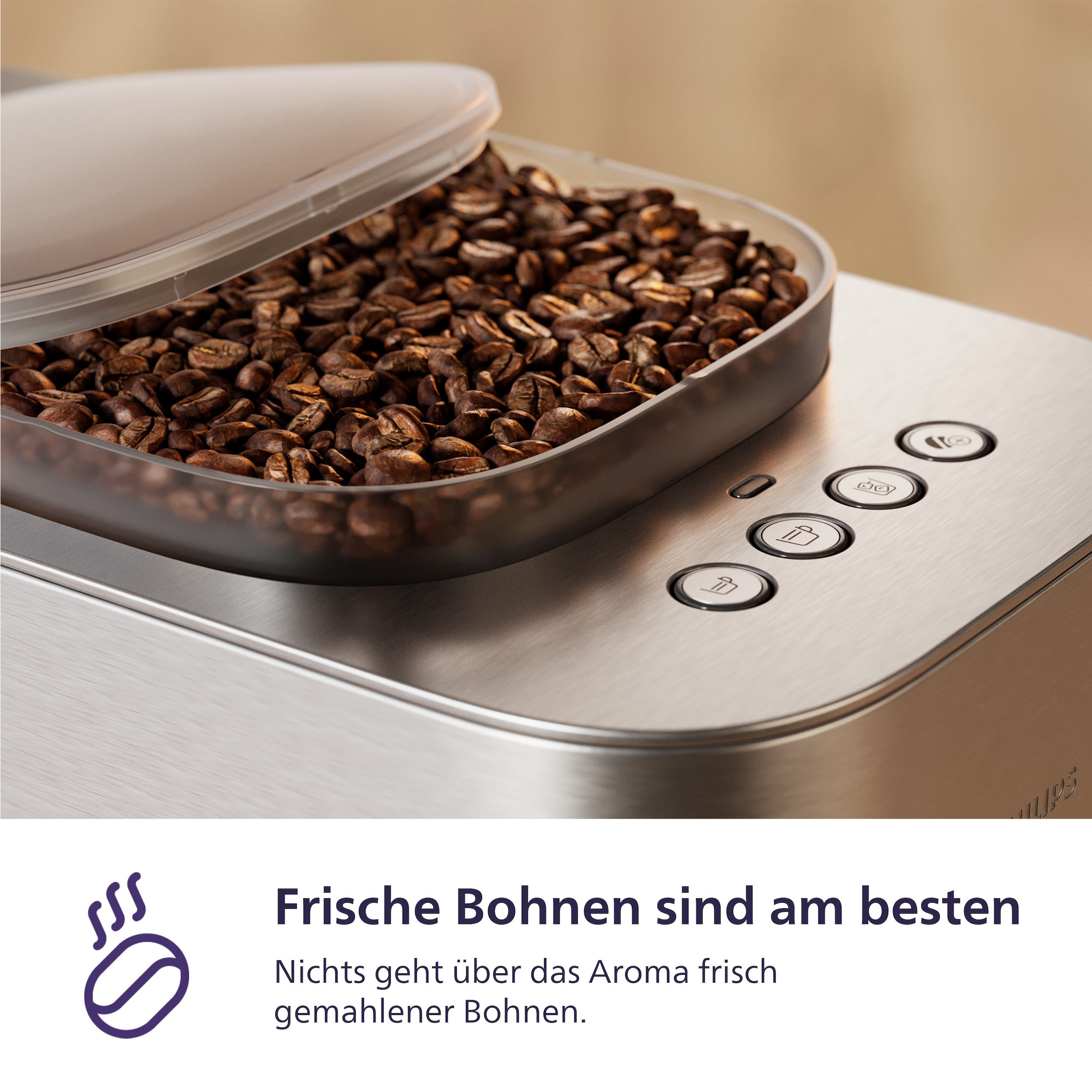 PHILIPS baristina Espressomaschine »Plus in Edelstahl BAR500/00 mit Mahlwerk für ganze Bohnen« Iced Coffee Funktion, 16 bar Pumpendruck, Edelstahl/Eschenholz