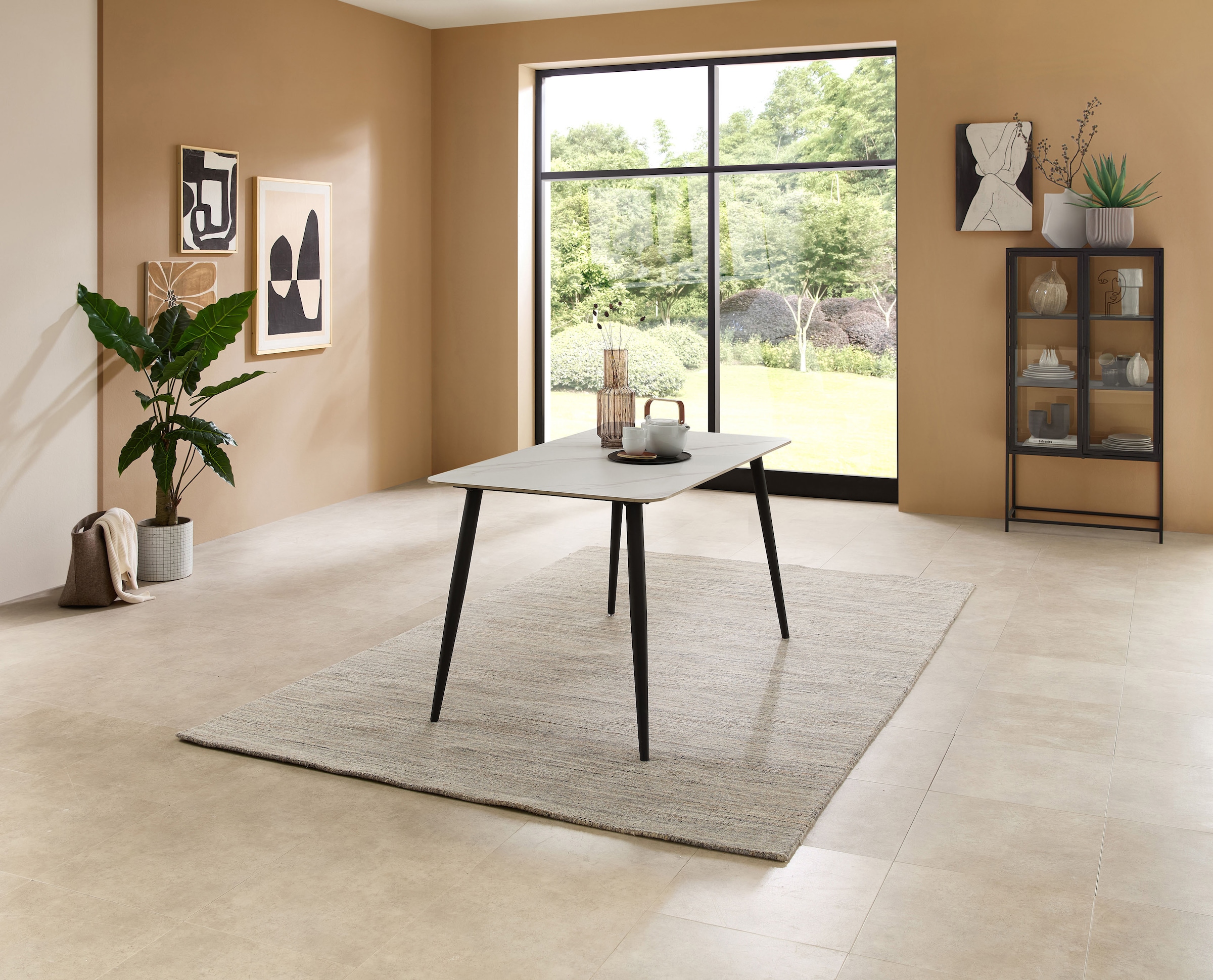 Stolkom Esstisch »Cody Esszimmertisch Keramik, Weiß marmoriert, BxHxT 140x76x80 cm«, Keramikoberfläche weiß marmoriert, 4-Fuß Gestell Schwarz matt