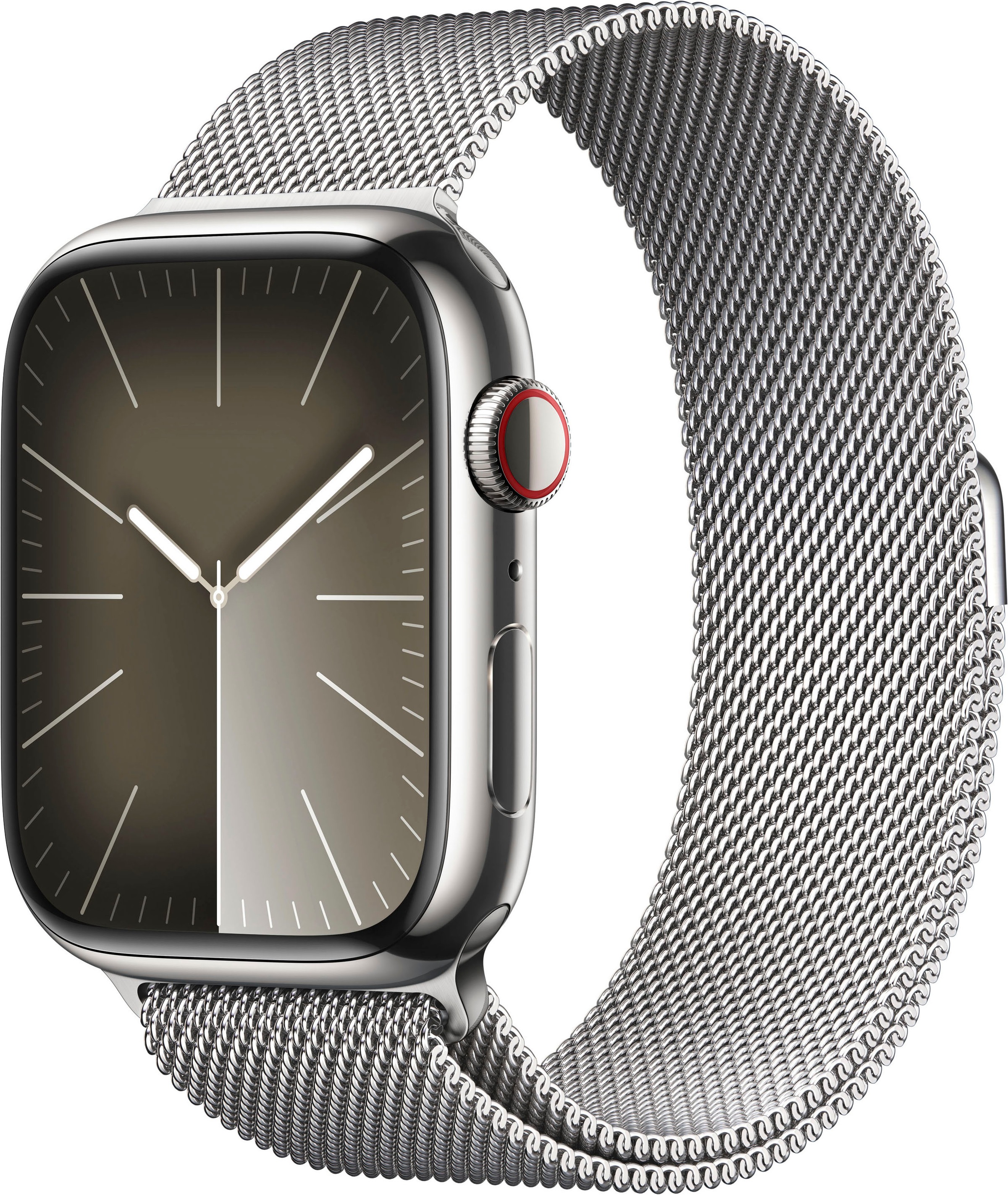 APPLE Smartwatch »Watch Series 9 Edelstahl« (4, 5 cm / 1, 77 ′′) Watch OS 10;EKG;Blutsauerstoff App;Herzfrequenz Silber
