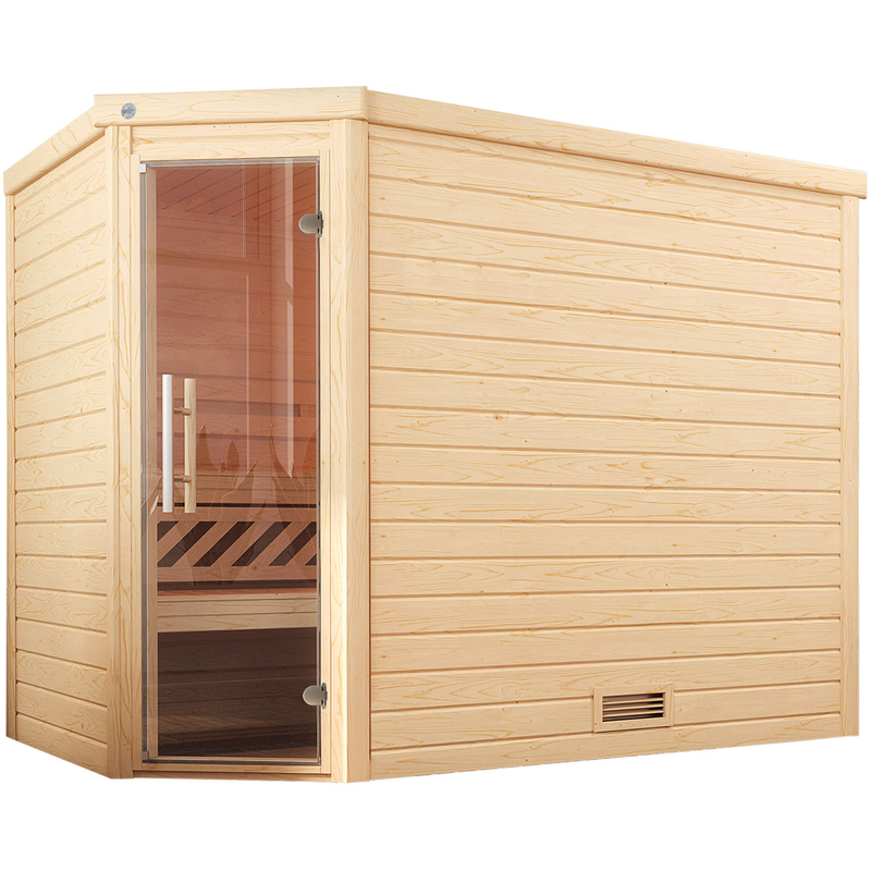 WEKA Sauna »Massivholzsauna TURKU 3« Blockbohlen, moderne Ganzglastür natur