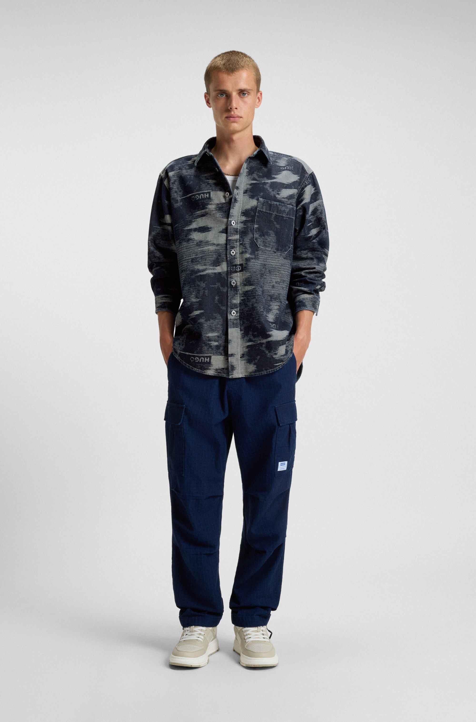 HUGO Blue Langarmhemd »Ebalto« Kentkragen, oversize fit, Jacquard-Muster