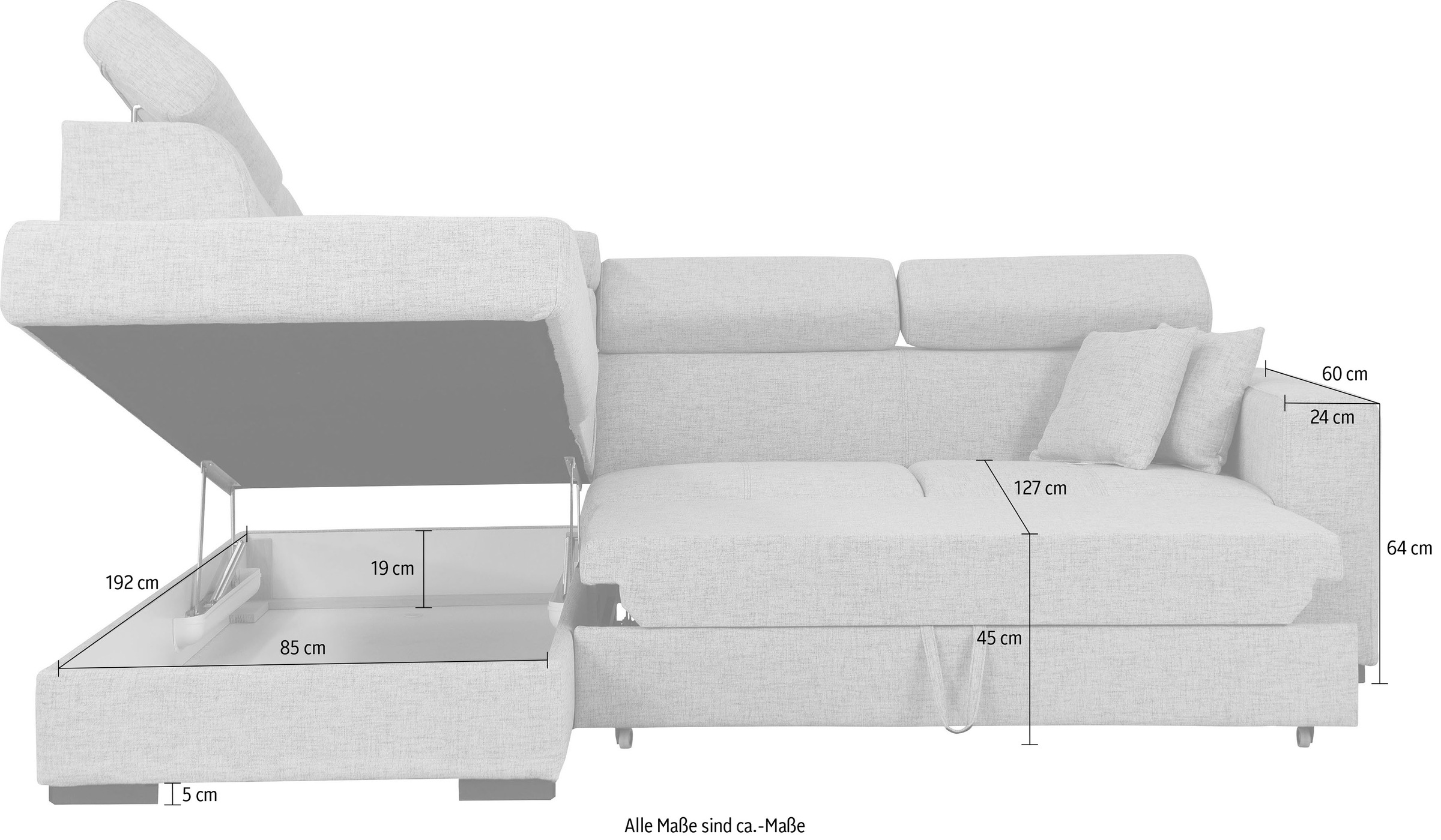 Home affaire Ecksofa »Tulio L-Form«, wahlweise mit Bettfunktion und Bettkasten, incl. 3 Zierkissen