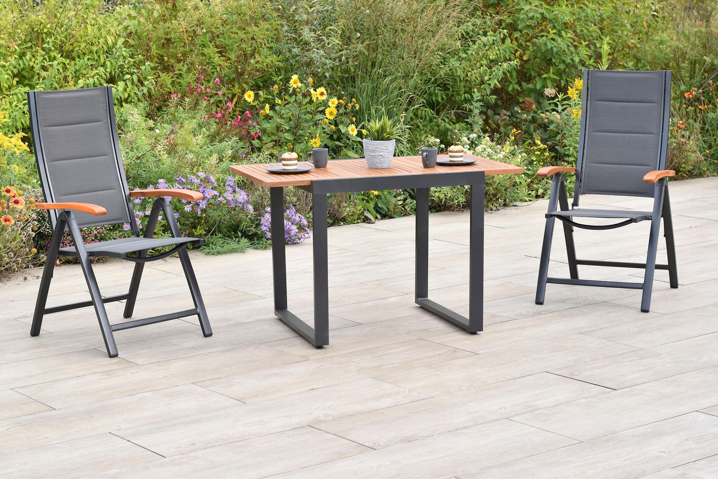 MERXX Balkonset »Paxos« Set, 3 tlg. inkl. 2 Klappsessel, 1 Balkonausziehtisch