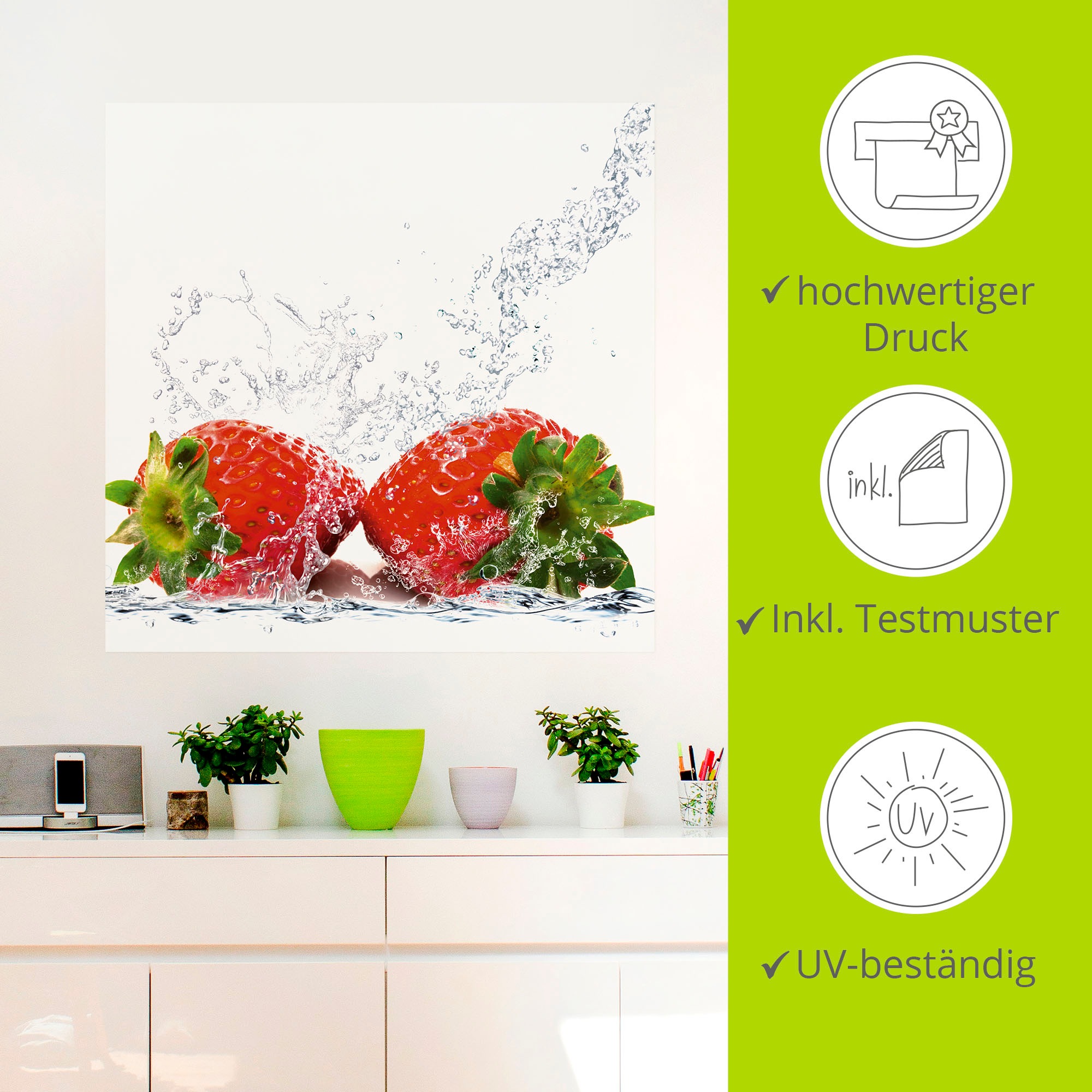 Artland Wandfolie »Erdbeeren mit Spritzwasser«, Lebensmittel, (1 St.), selbstklebend
