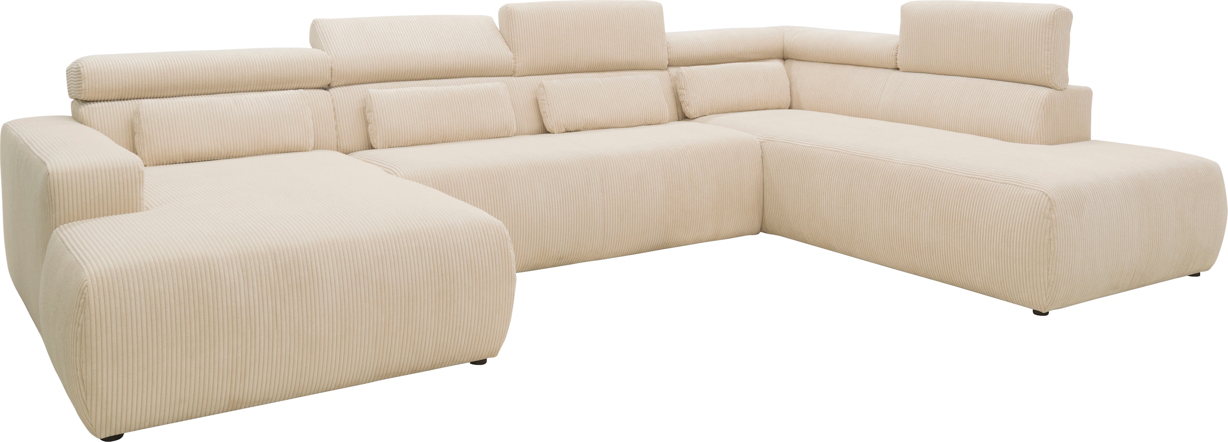 DOMO collection Wohnlandschaft »Brandon viele Bezugsarten, auch in Cord und Leder, incl. Nierenkissen«, mit Kopfteilverstellung, wahlweise Sitztiefenverstellung, U-Form