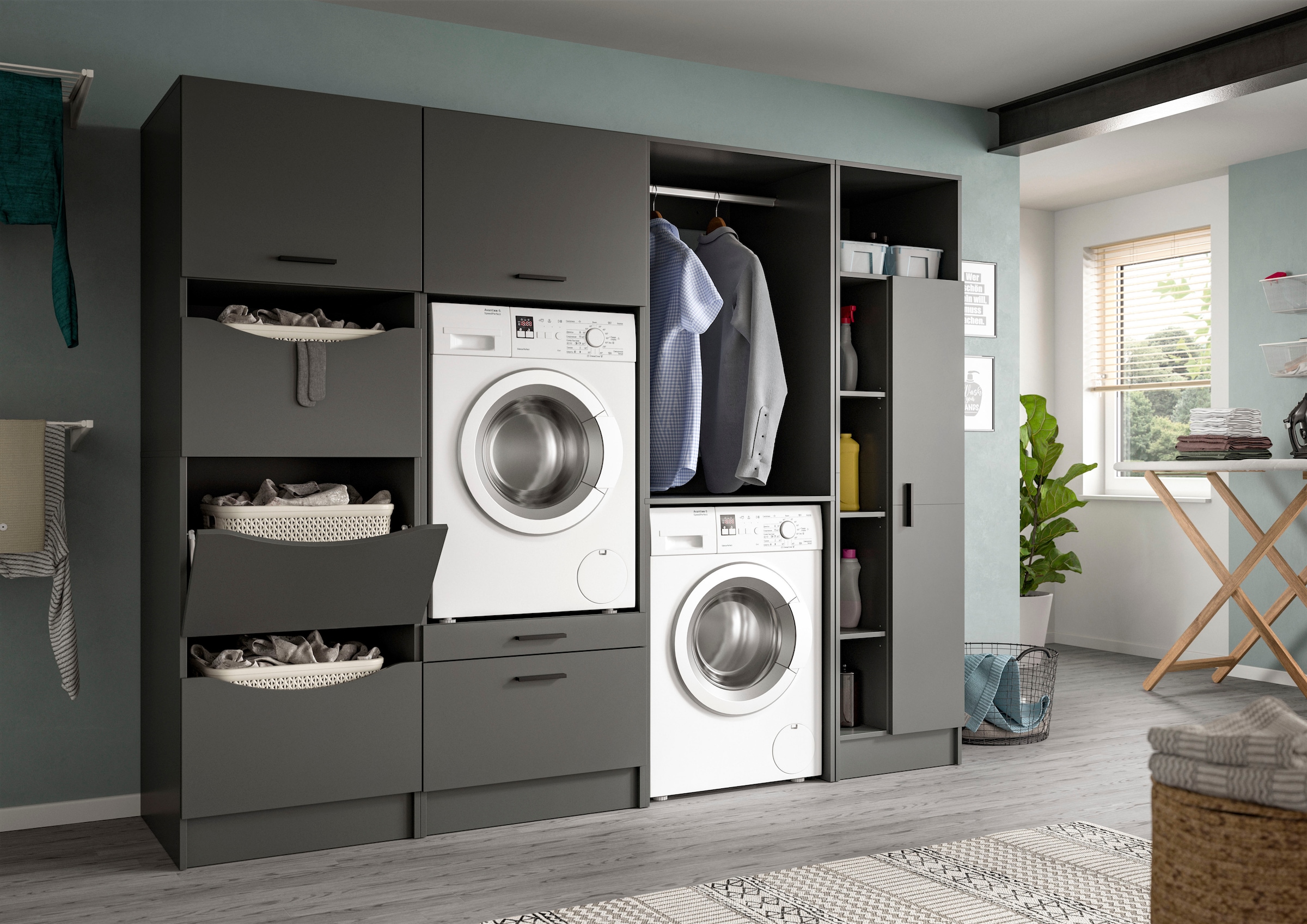 welltime Mehrzweckschrank »FALAS, TOPSELLER!, Höhe 195cm, 1 Tür, 1 Kleiderstange, 5 offene Fächer«, (1 St., in verschiedenen Farben erhältlich), Universalschrank, Wäscheschrank, Badezimmer, Hauswirtschaftsschrank