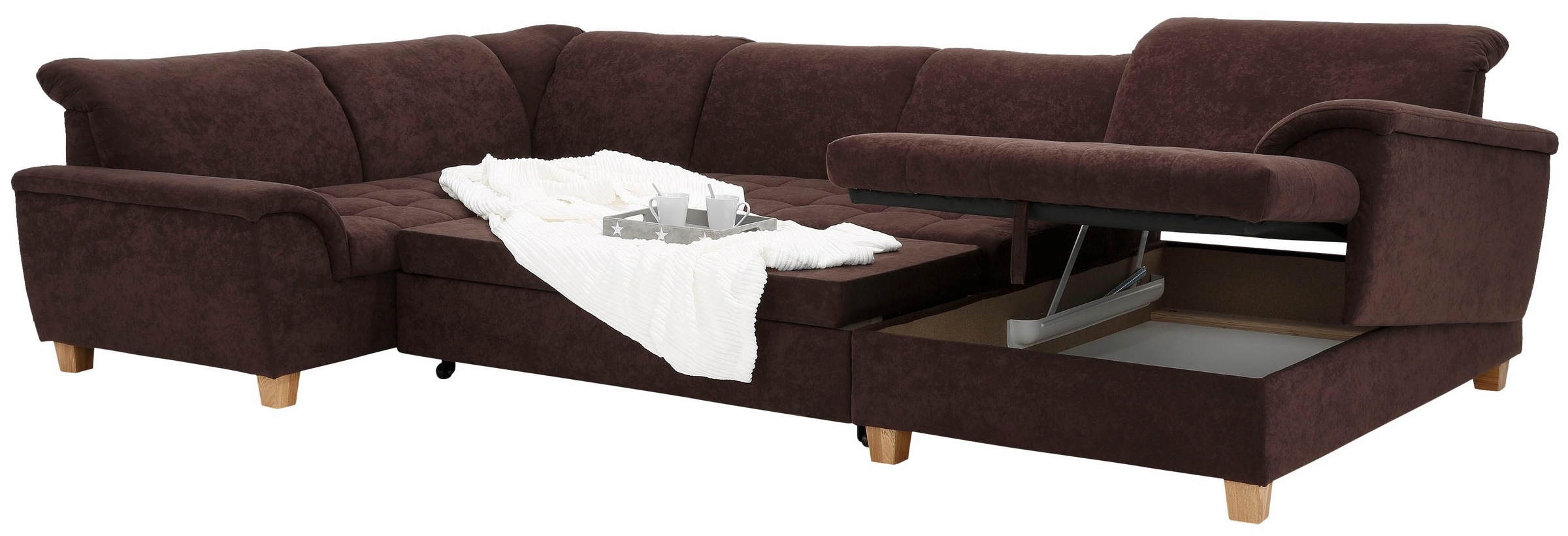 Home affaire Wohnlandschaft »Lyla U-Form«, wahlweise mit Rückenfunktion und zusätzlich mit Bett + Bettkasten