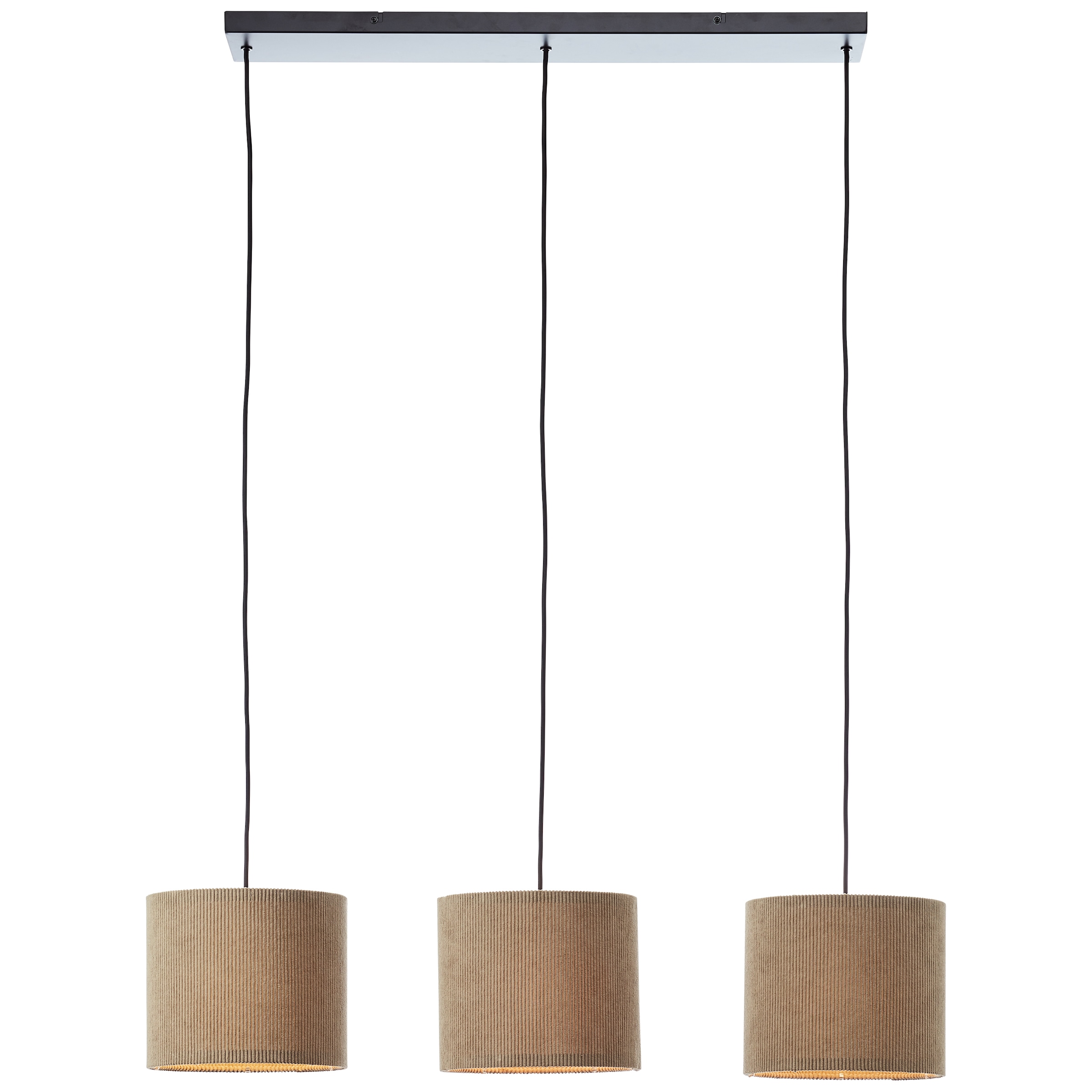 Brilliant Pendelleuchte »Tony«, 3 flammig, Leuchtmittel E27 | ohne Leuchtmittel, mit Cord-Lampenschirm, 150 x 94 x 23 cm, 3x E27, kürzbar, Textil, grau