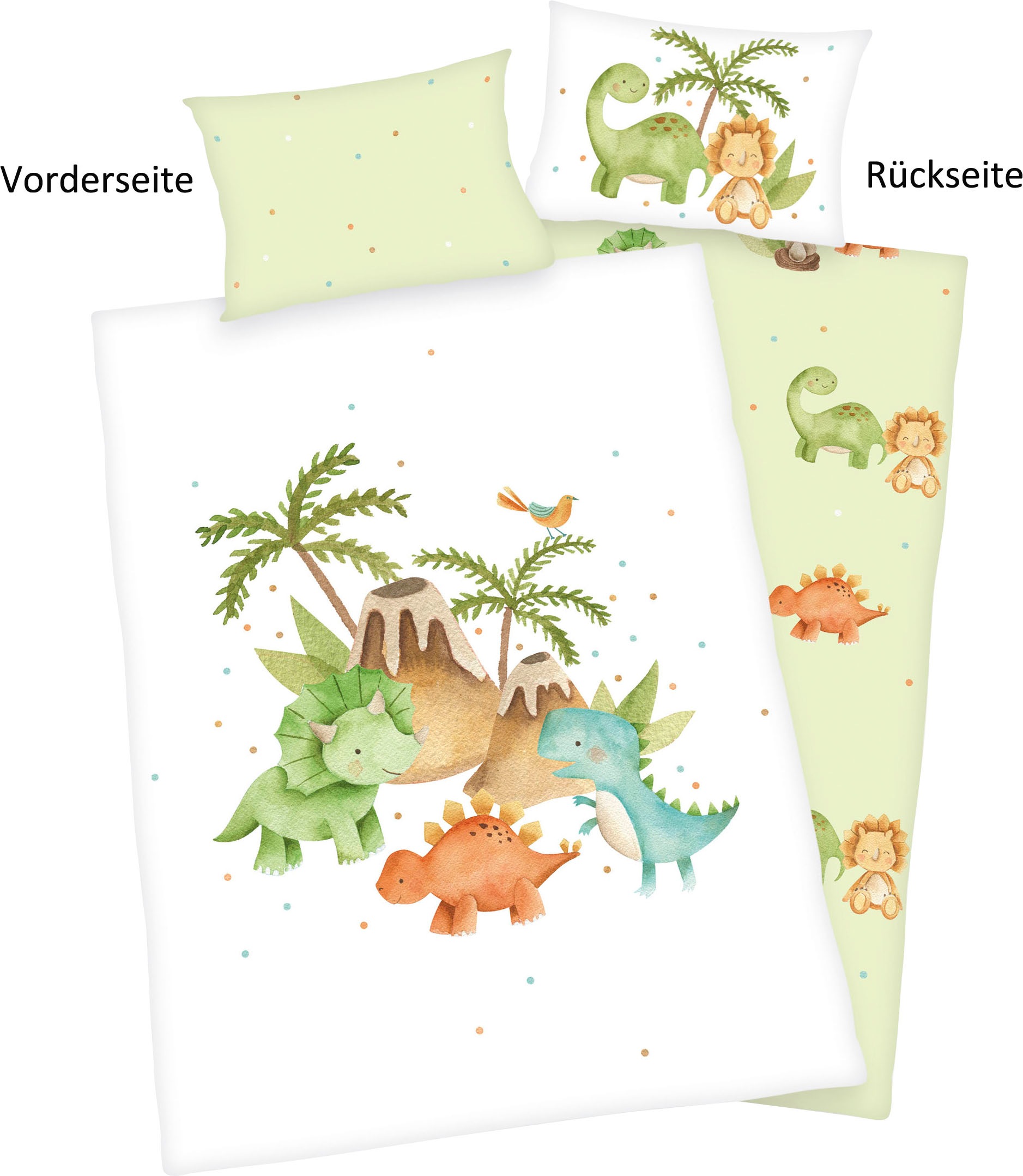 BABY BEST Babybettwäsche »Dinos« 2 Stk. tlg. mit liebevollem Motiv bunt Obermaterial: 100% Baumwolle B/L: 100 cm x 135 cm