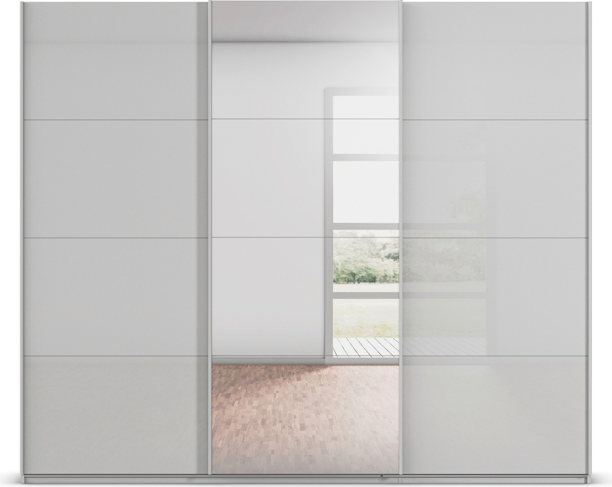 rauch Schwebetürenschrank »Kleiderschrank Kleiderschränke Schrank Garderobe AGORDO mit Glasfront«, durchdachte Innenausstattung, in 4 Breiten und 2 Höhen MADE IN GERMANY