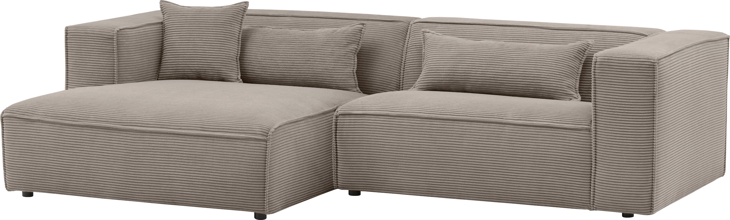 LeGer Home by Lena Gercke Ecksofa »PIARA mit Kedernaht in Cord oder Leinenoptik, moderne Couch in L-Form«, wahlweise Ottomane rechts/links, schwarze Füße, bequemer Sitzkomfort