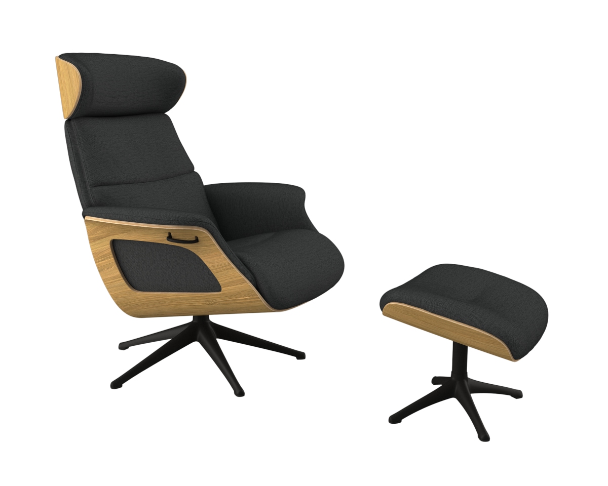 FLEXLUX Relaxsessel »Clement Relaxstuhl, Polstersessel, Liegesessel, TV-Sessel,«, Rücken- & Kopfteilverstellung, Drehbar, Armlehne Eiche, Fuß Schwarz