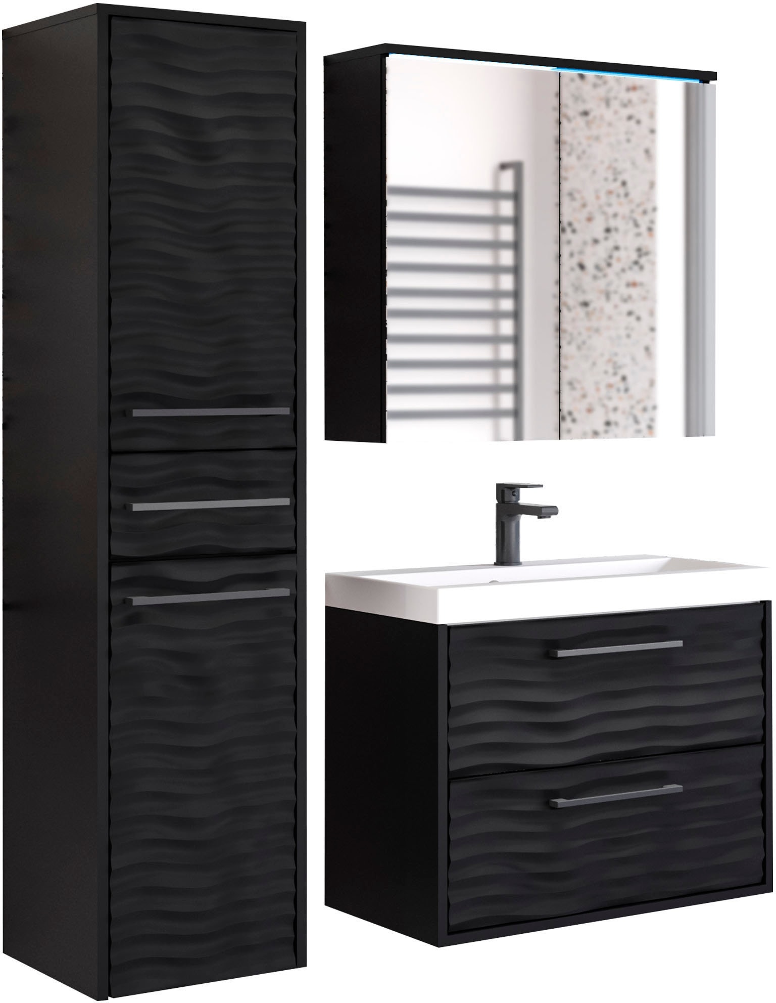 welltime Badmöbel-Set »Canada - Fronten mit Wellenstruktur« Komplett-Set, F günstig online kaufen
